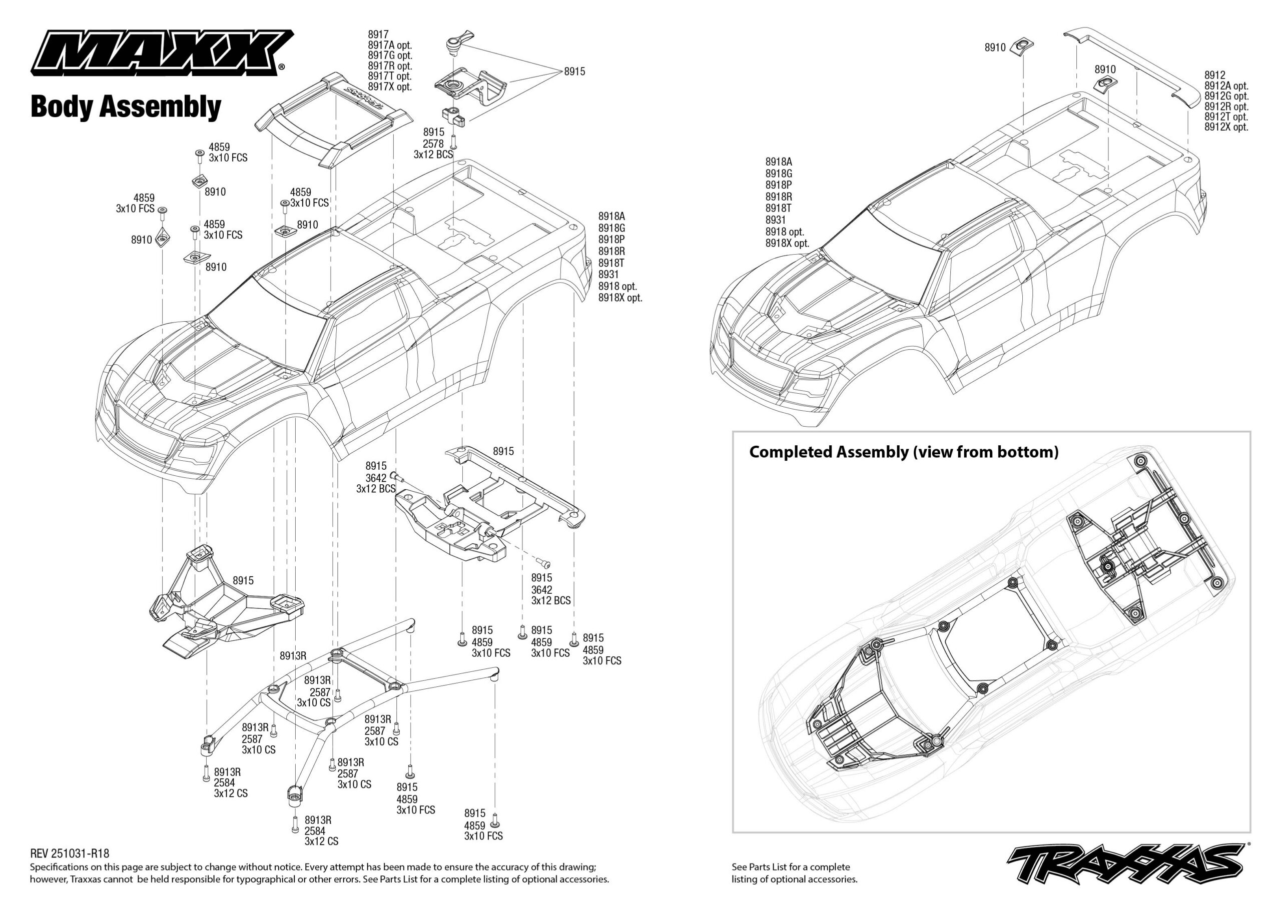 Traxxas Maxx (89086-4) Body Assembly Exploded View
