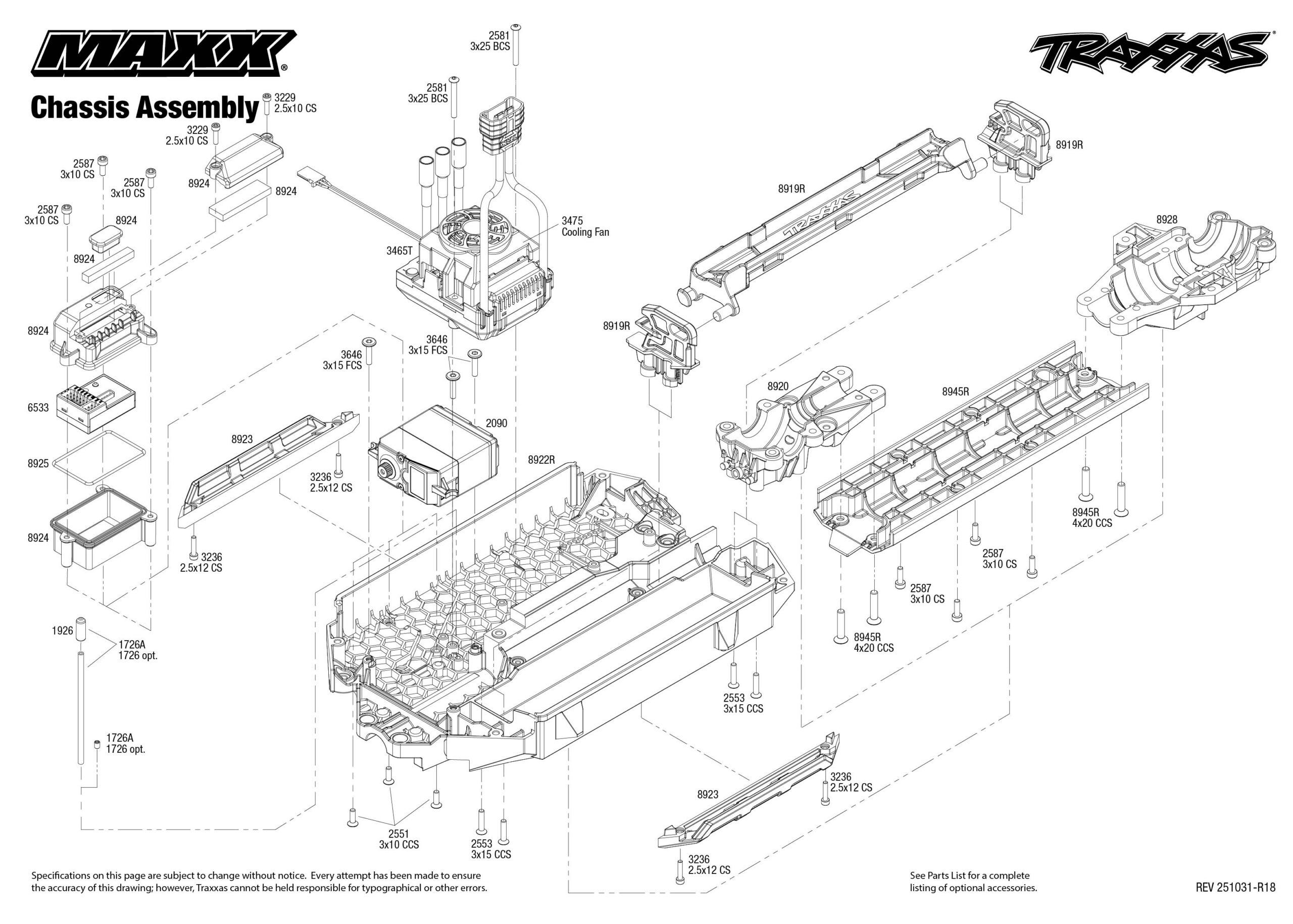 Traxxas Maxx (89086-4) Chassis Assembly Exploded View