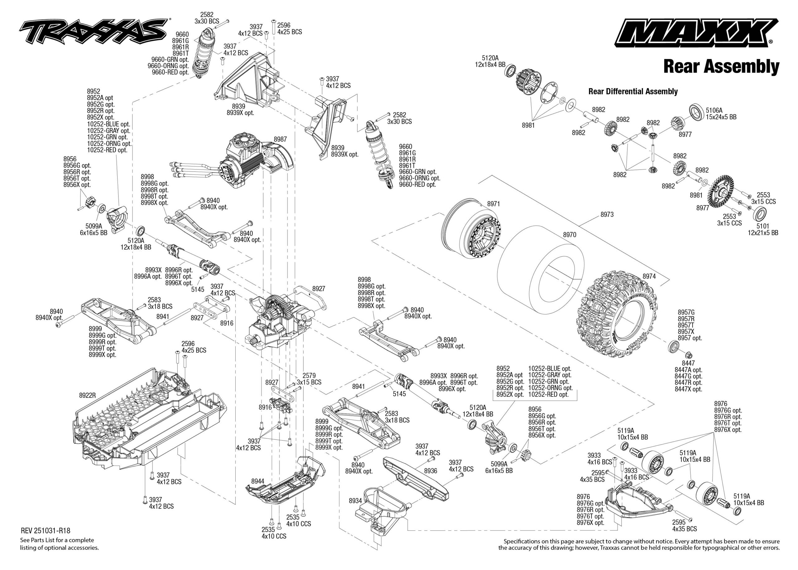 Traxxas Maxx (89086-4) Rear Assembly Exploded View