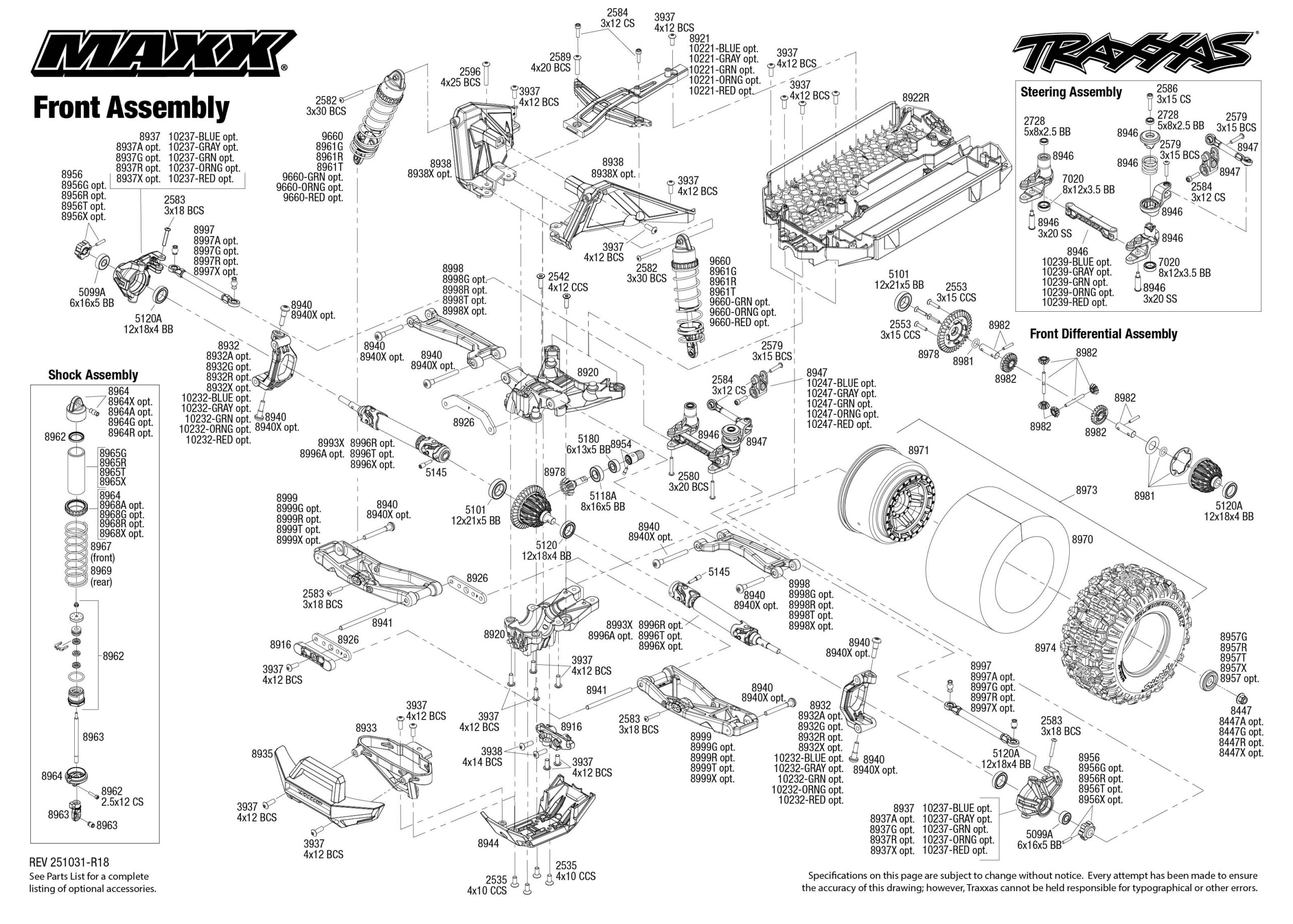 Traxxas Maxx (89086-4) Front Assembly Exploded View