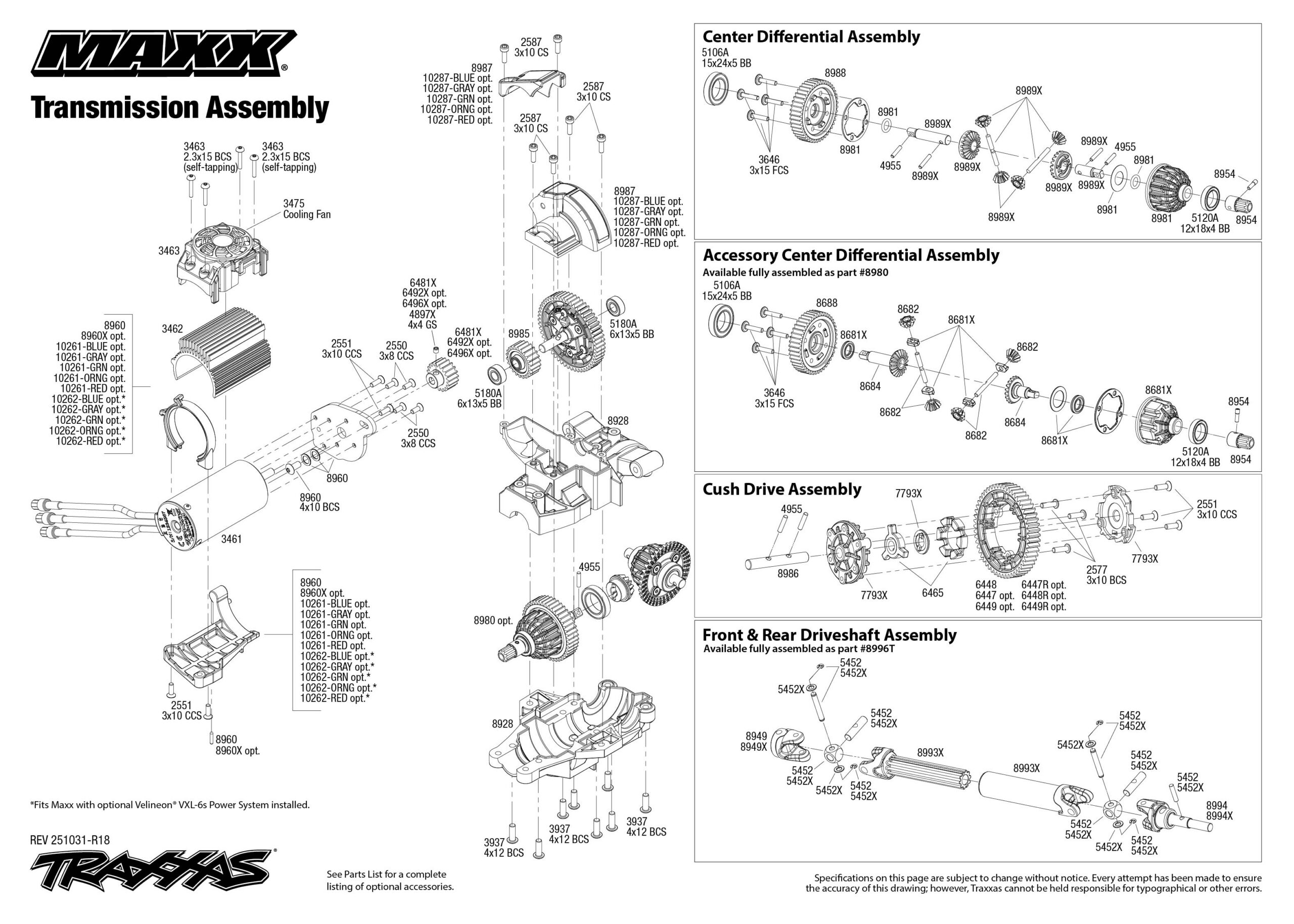 Traxxas Maxx (89086-4) Transmission Assembly Exploded View