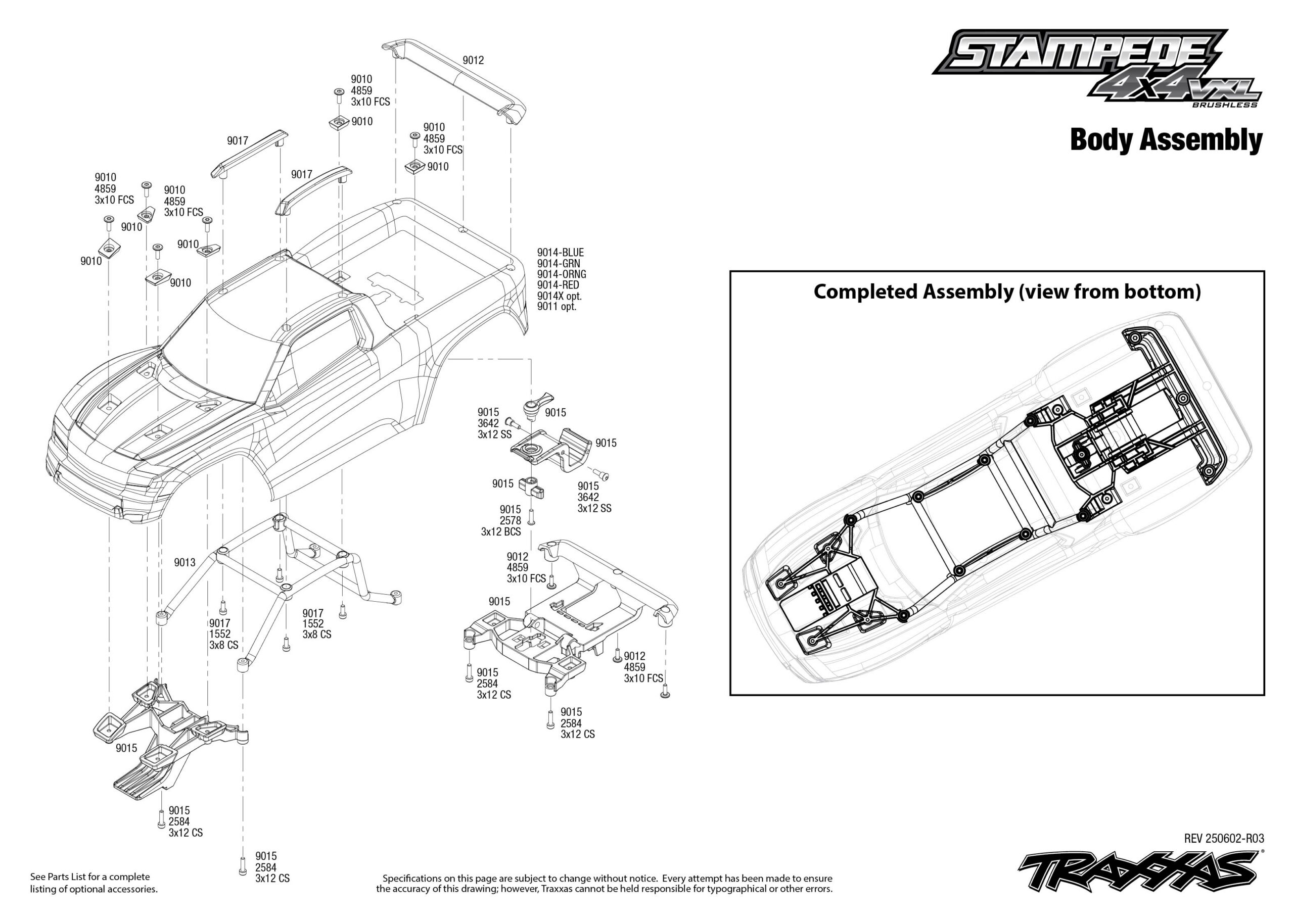 Stampede 4X4 VXL (90376-4) Body Assembly Exploded View