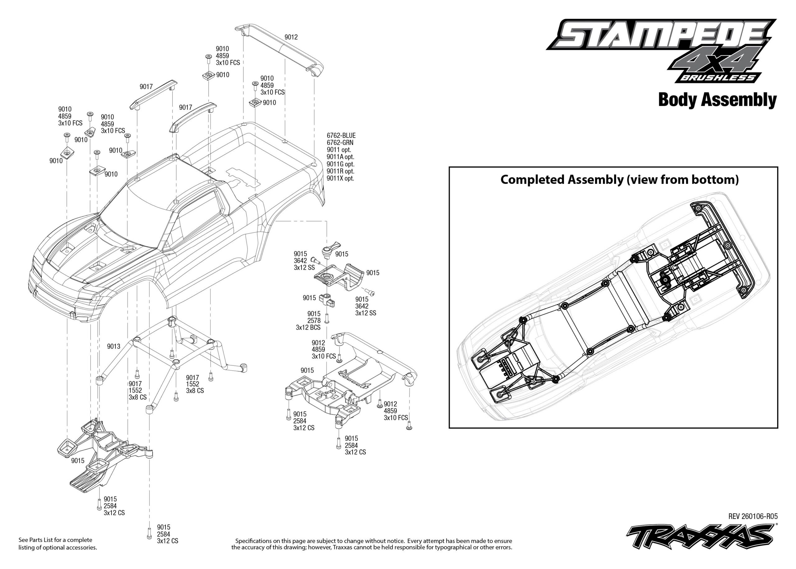 Stampede 4X4 BL-2s (67154-4) Body Assembly Exploded View