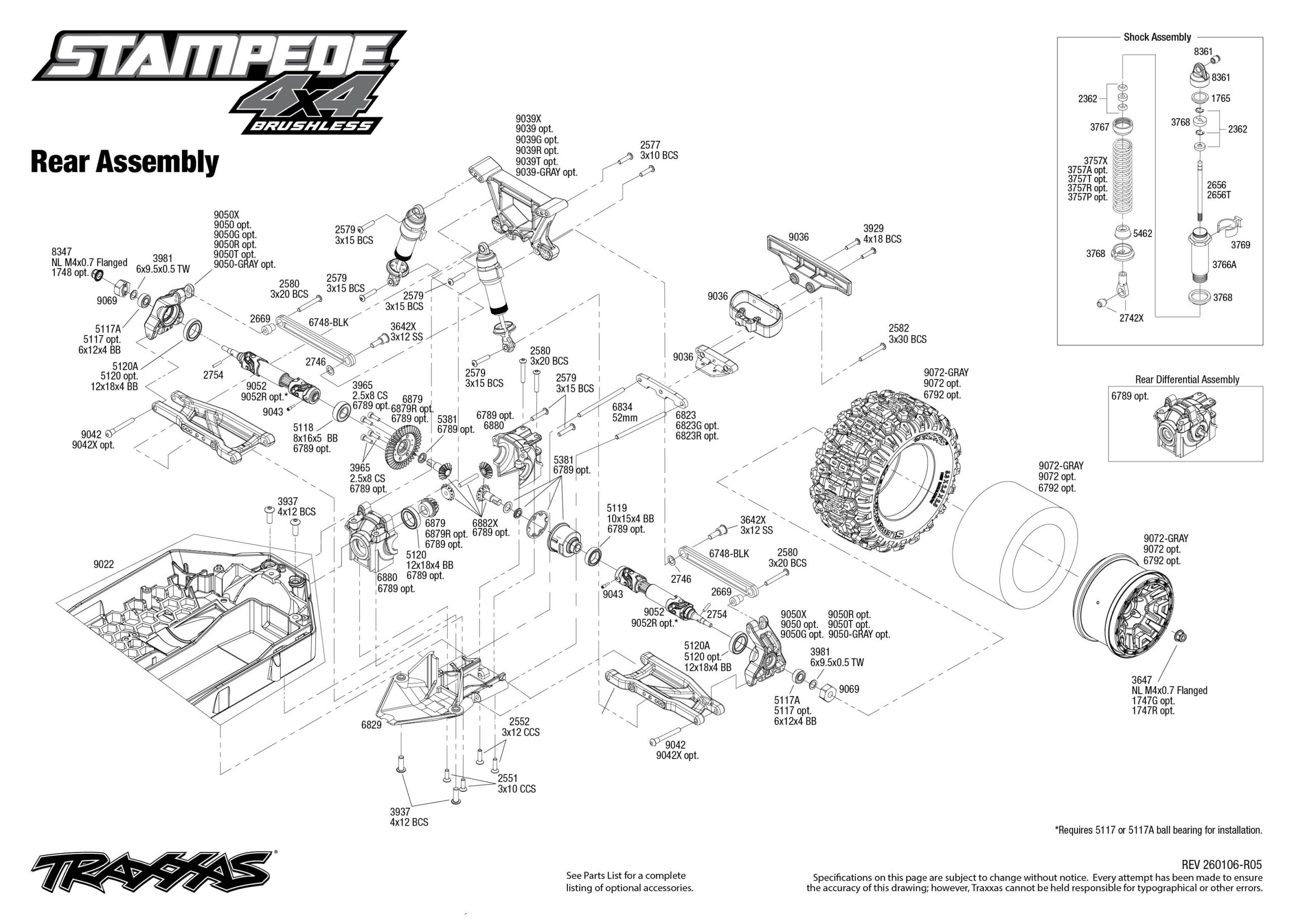 Stampede 4X4 Brushless (67154-4) Rear Assembly Exploded View