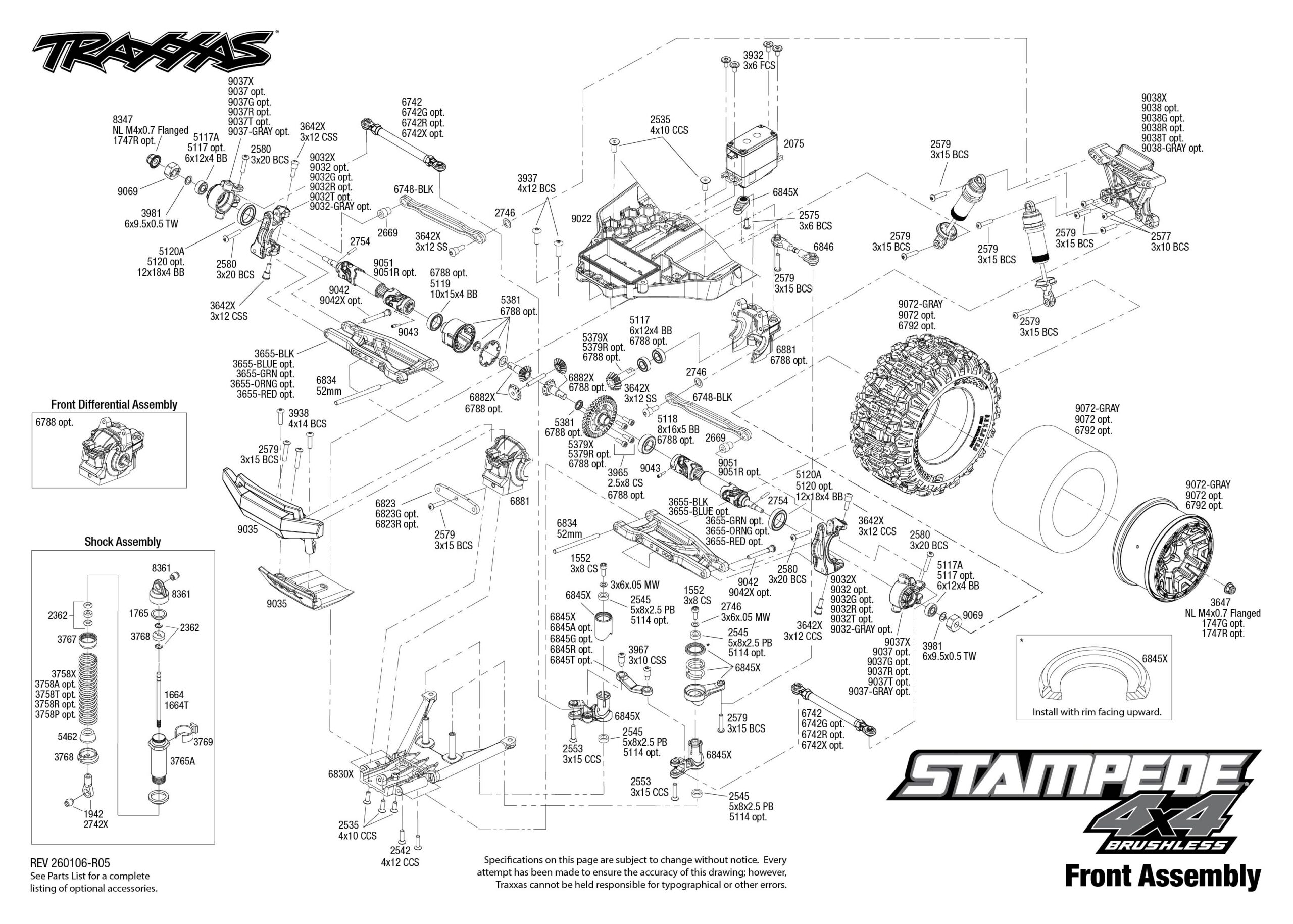 Stampede 4X4 Brushless (67154-4) Front Assembly Exploded View