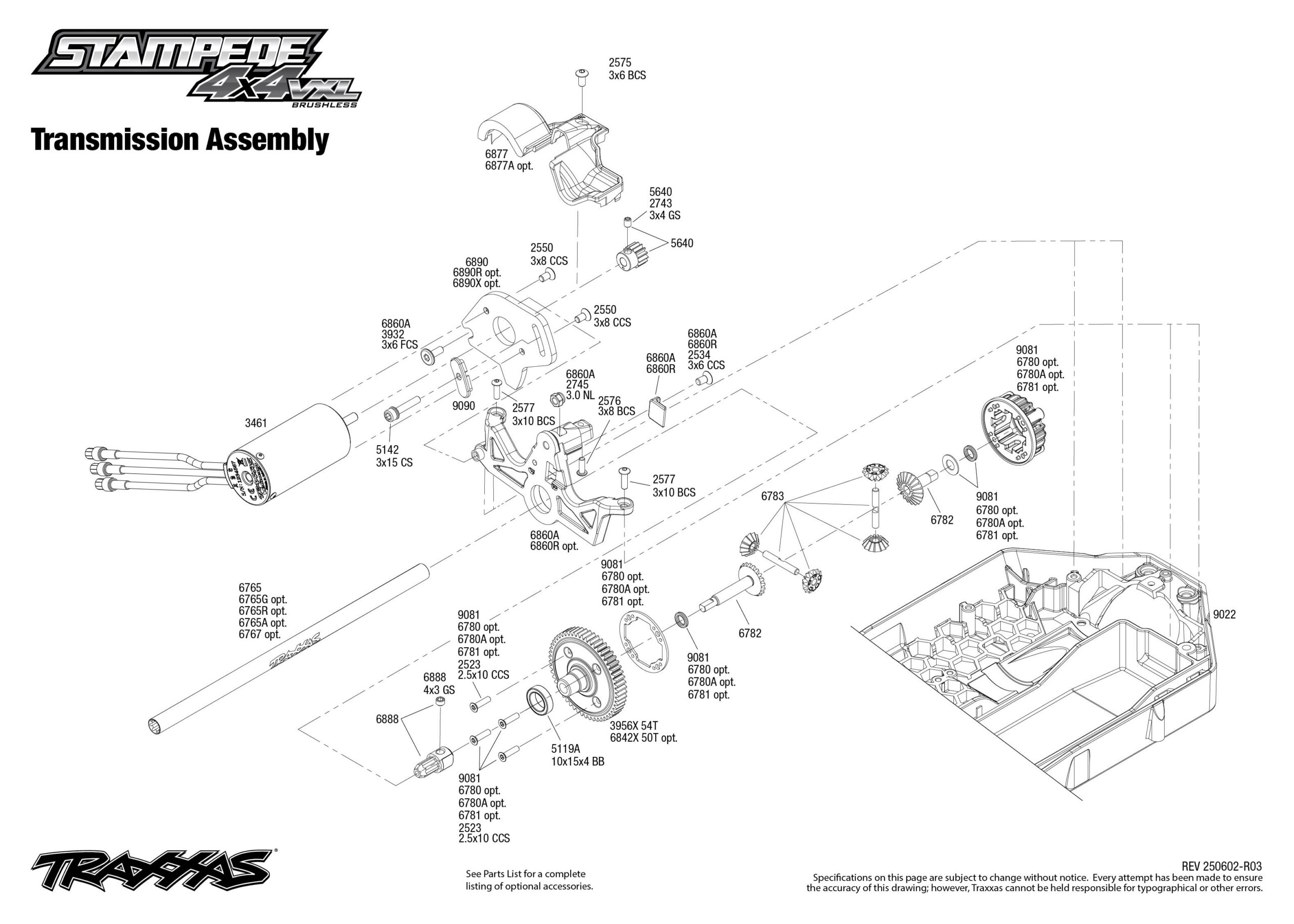 Stampede 4X4 VXL (90376-4) Transmission Assembly Exploded View