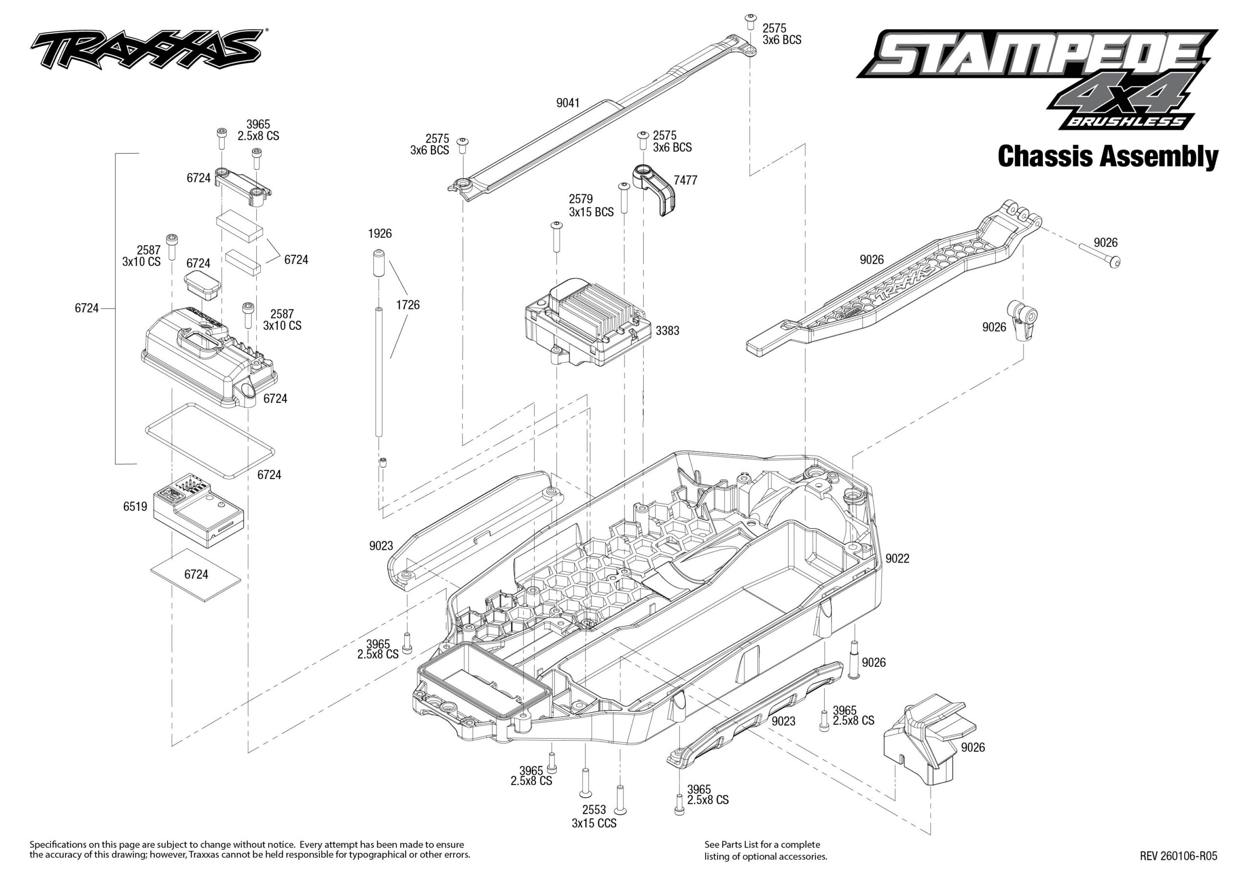 Stampede 4X4 Brushless (67154-4) Chassis Assembly Exploded View