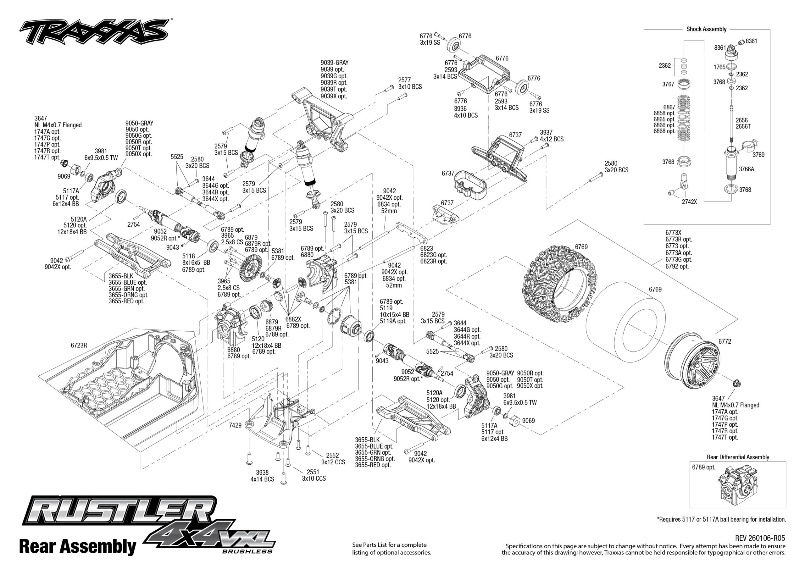 Rustler 4X4 VXL (67376-4) Rear Assembly Exploded View