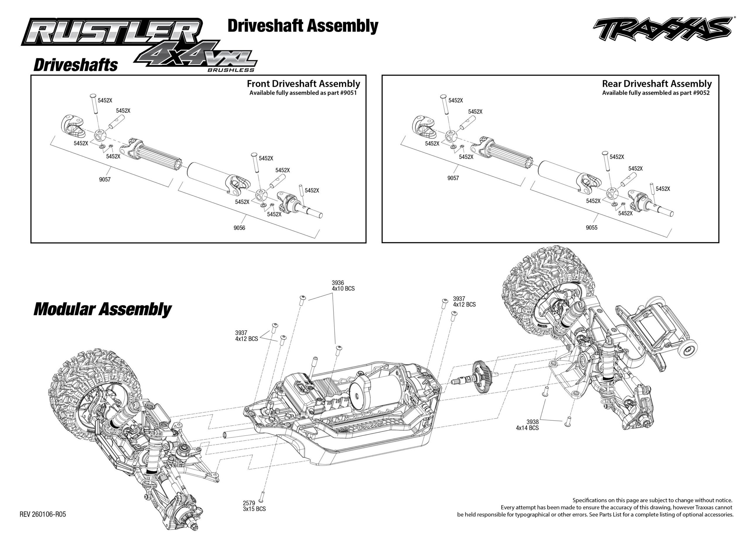 Rustler 4X4 VXL (67376-4) Driveshafts Assembly Exploded View