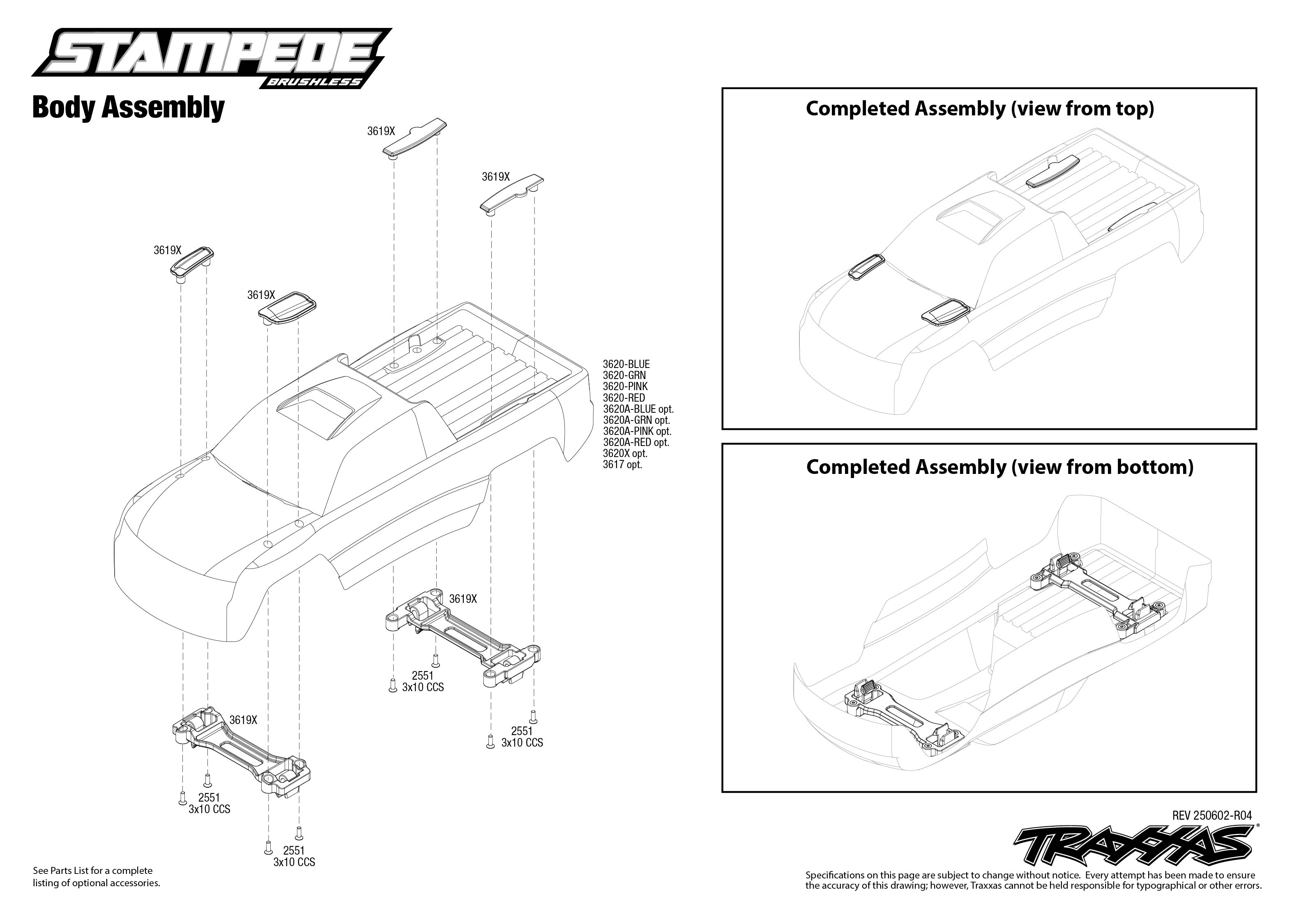 Stampede Brushless (36354-4) Body Assembly Exploded View
