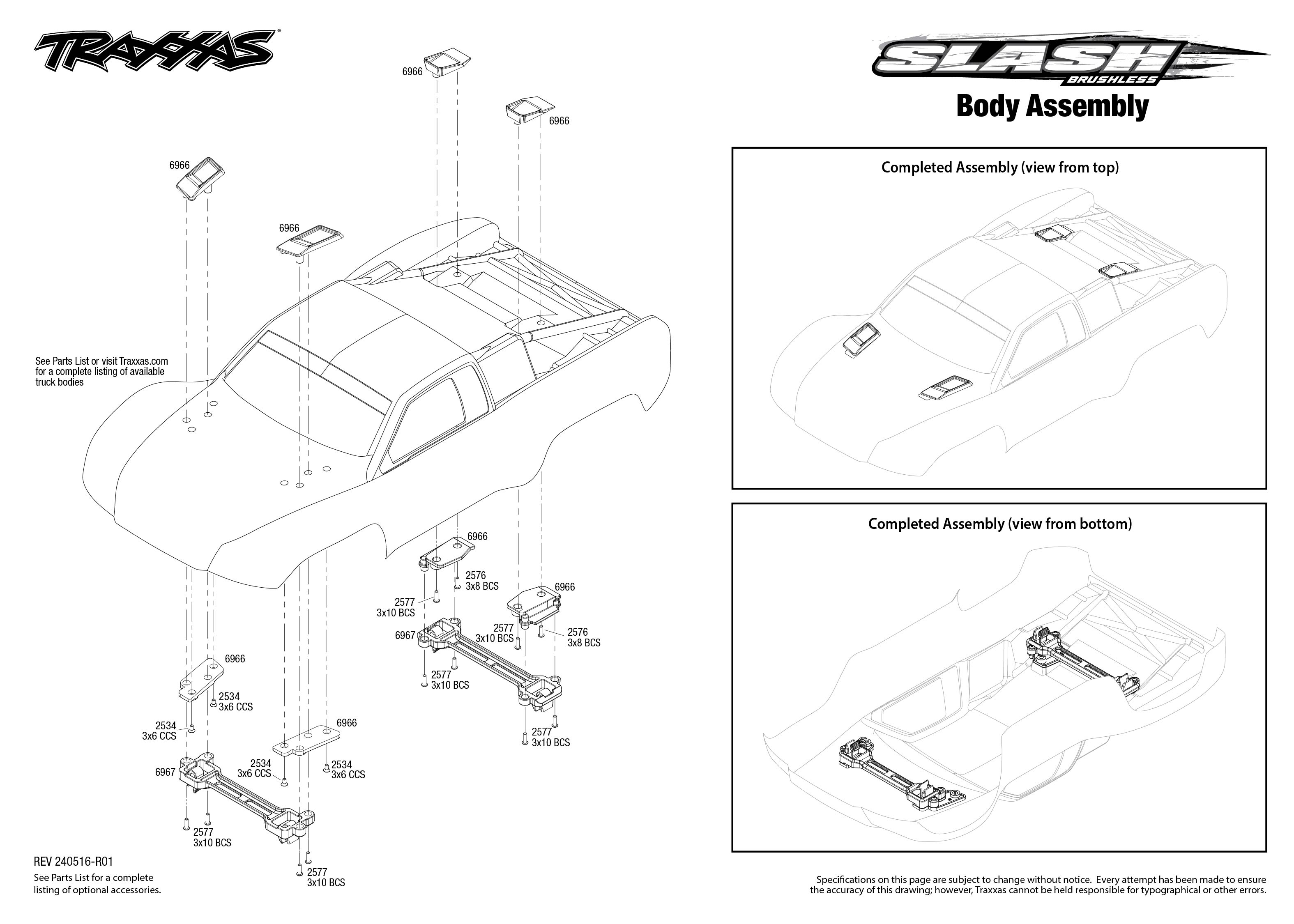 Slash Brushless EHD (58334-4) Body Assembly Exploded View