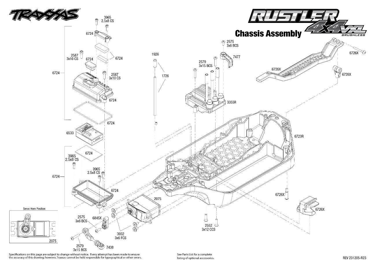 Rustler 4X4 VXL (67076-4) Chassis Assembly Exploded View