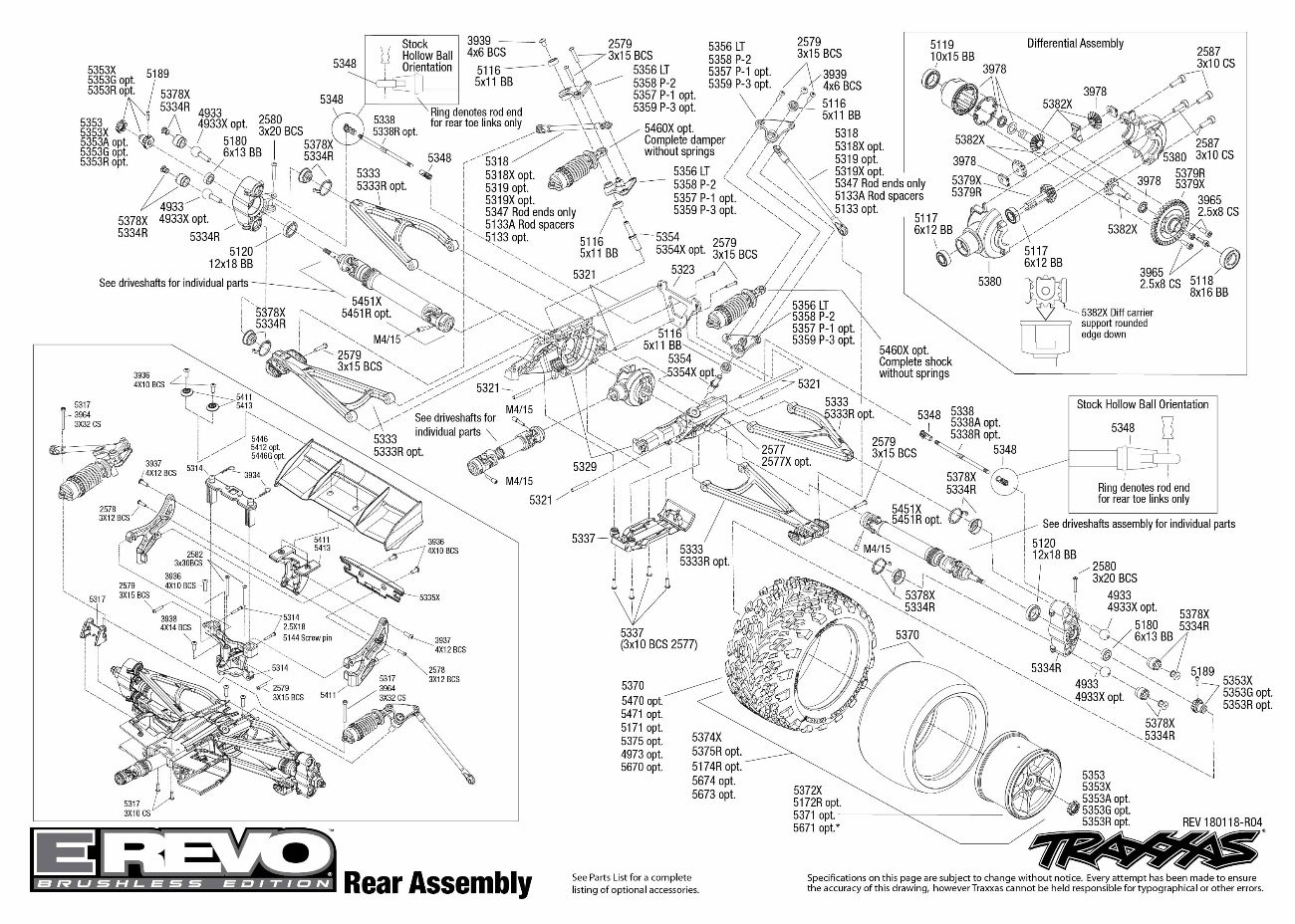 E-Revo Brushless (56086-4) Rear Assembly Exploded View