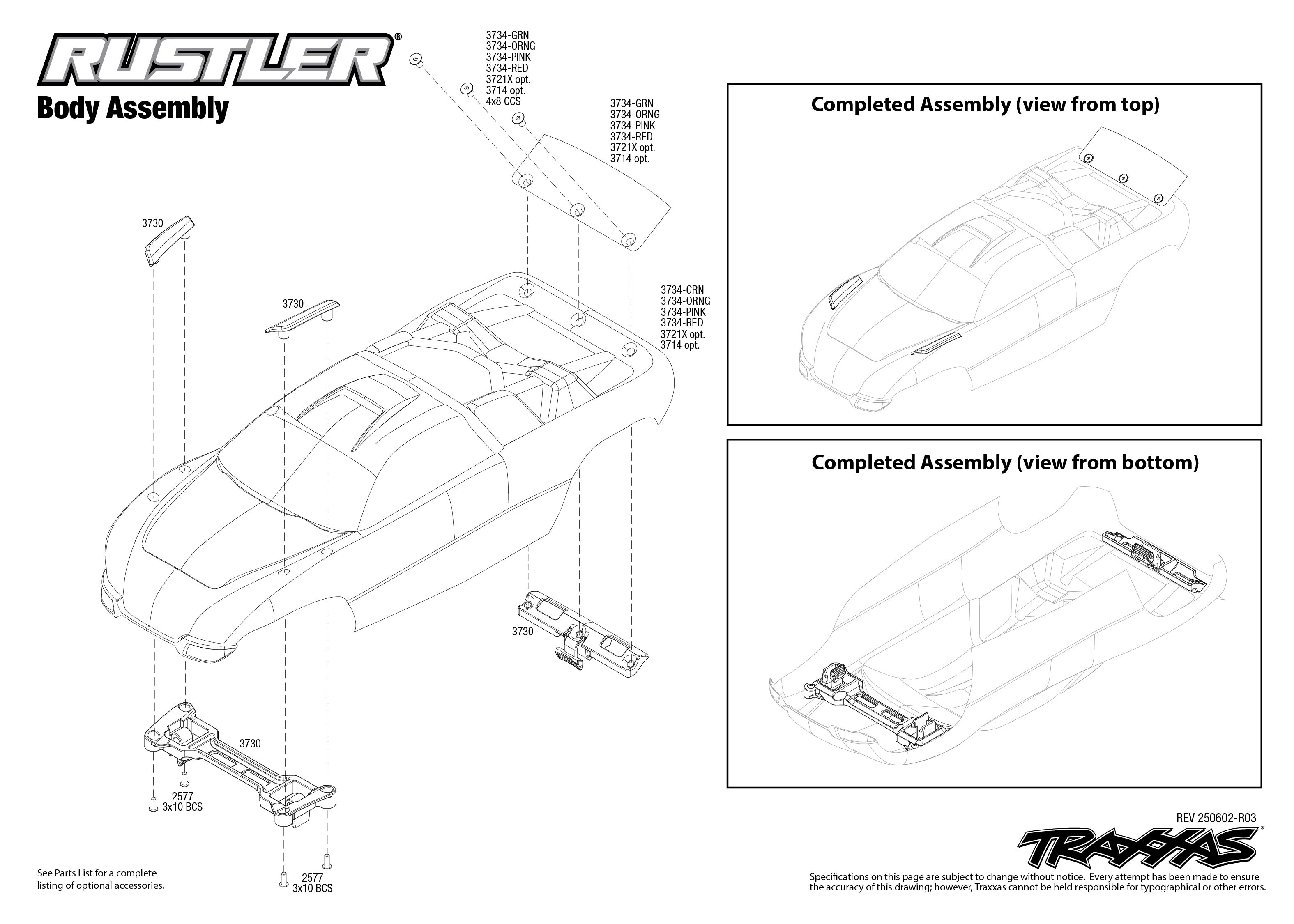 Rustler (37254-8) Body Assembly Exploded View