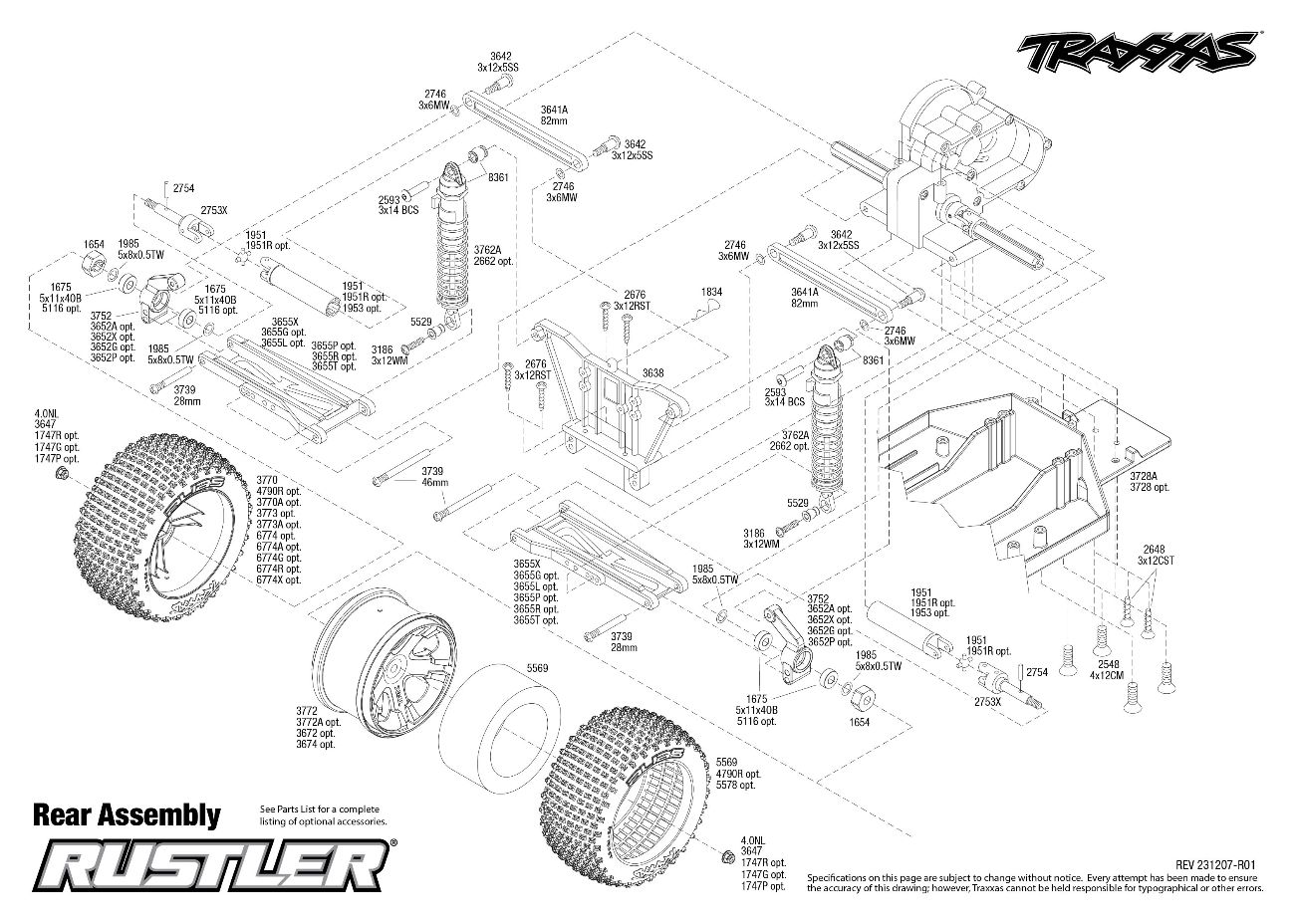 Rustler (37054-8) Rear Assembly Exploded View