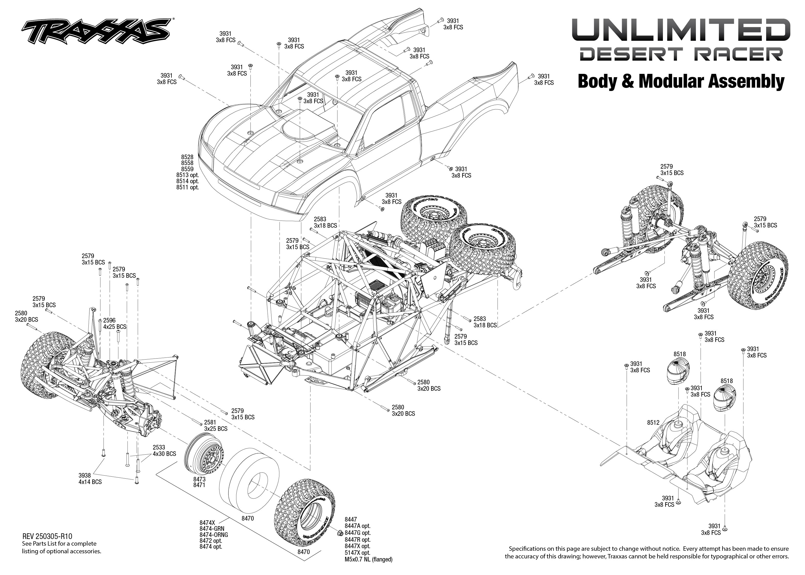 Unlimited Desert Racer (85086-4) Body & Modular Assembly Exploded View
