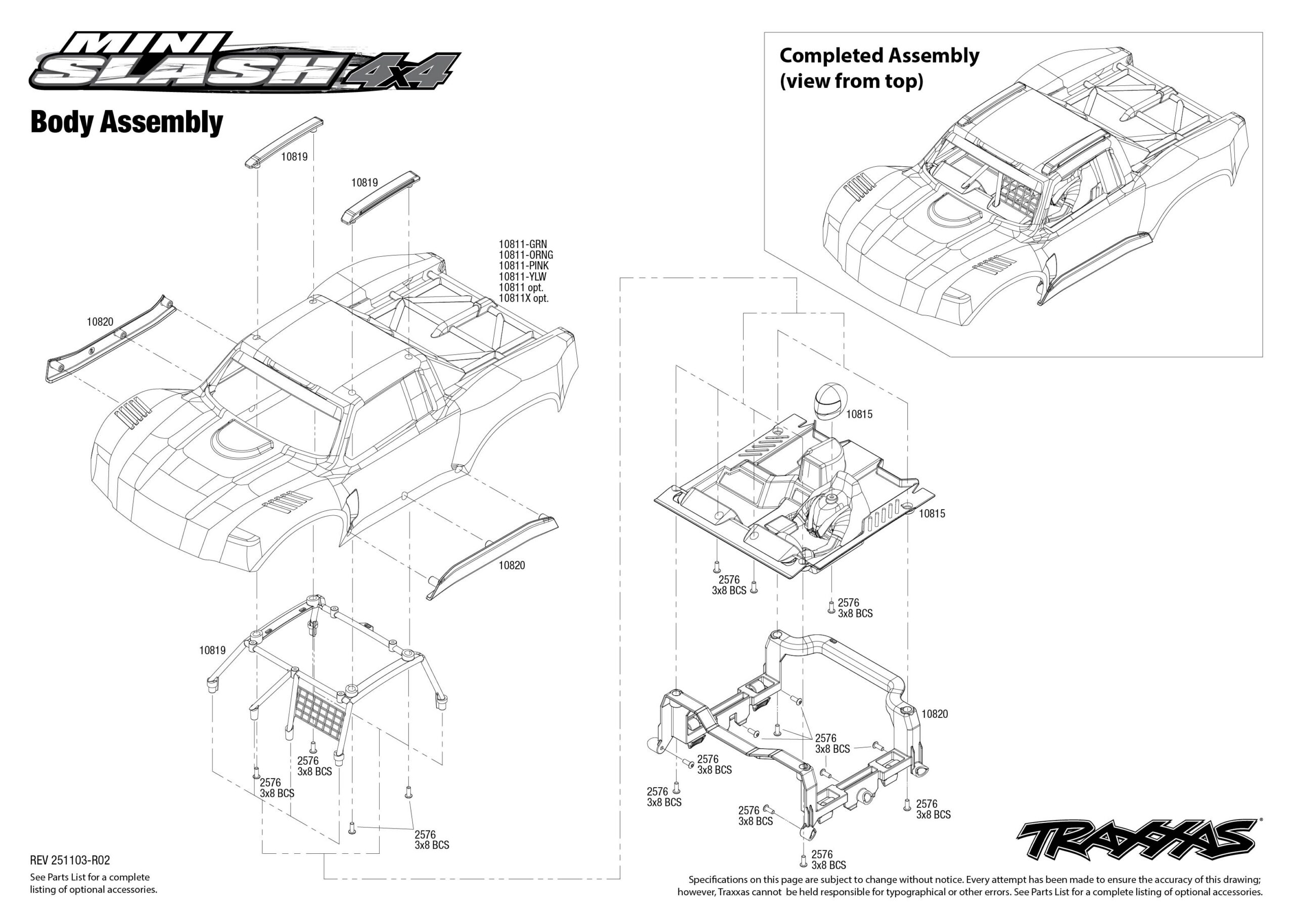 Mini Slash 4X4 (108164-1) Body Assembly Exploded View