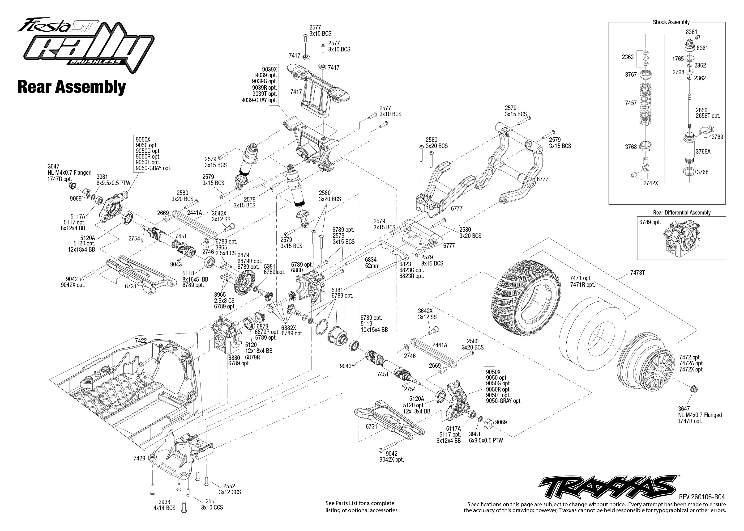 Ford Fiesta ST Rally Brushless (74154-4) Rear Assembly Exploded View