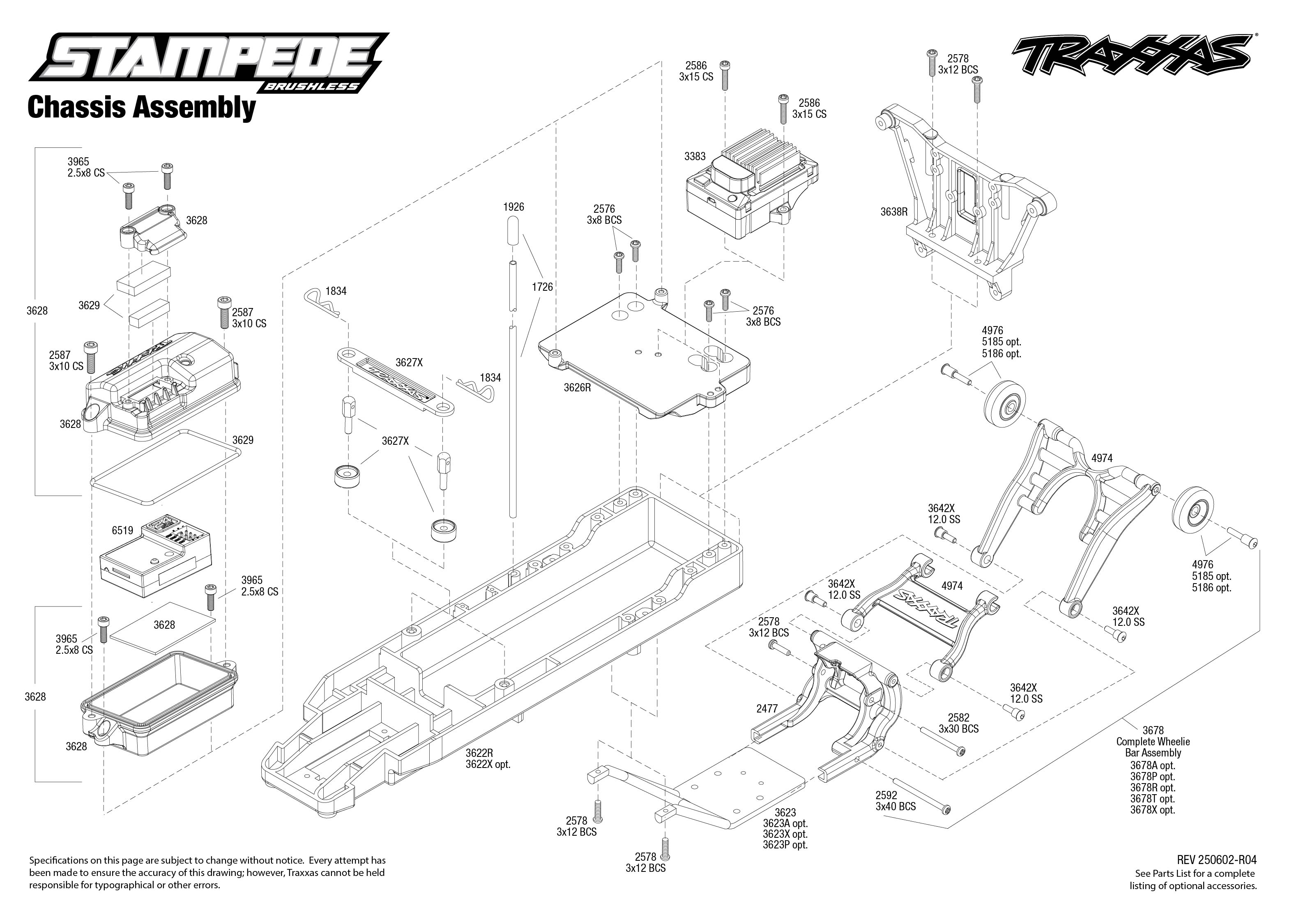 Stampede Brushless (36354-4) Chassis Assembly Exploded View