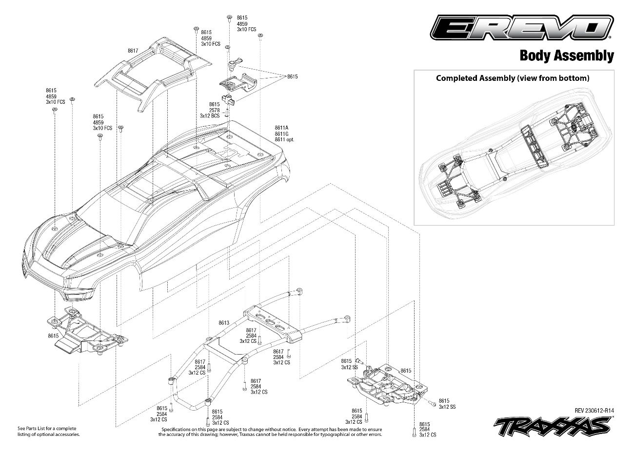 E-Revo VXL Brushless (86086-4) Body Assembly Exploded View