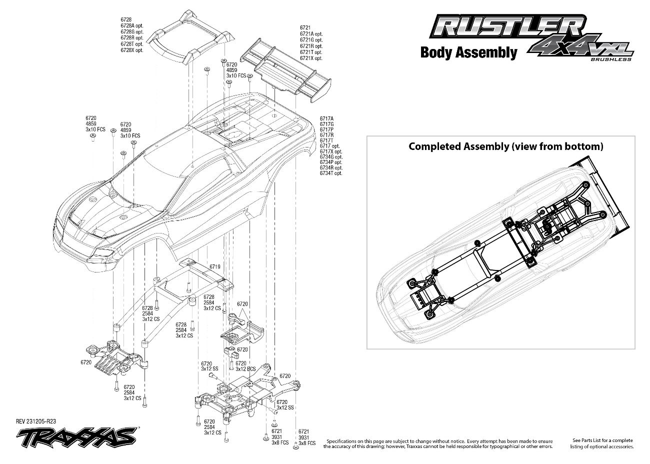 Rustler 4X4 VXL (67076-4) Body Assembly Exploded View