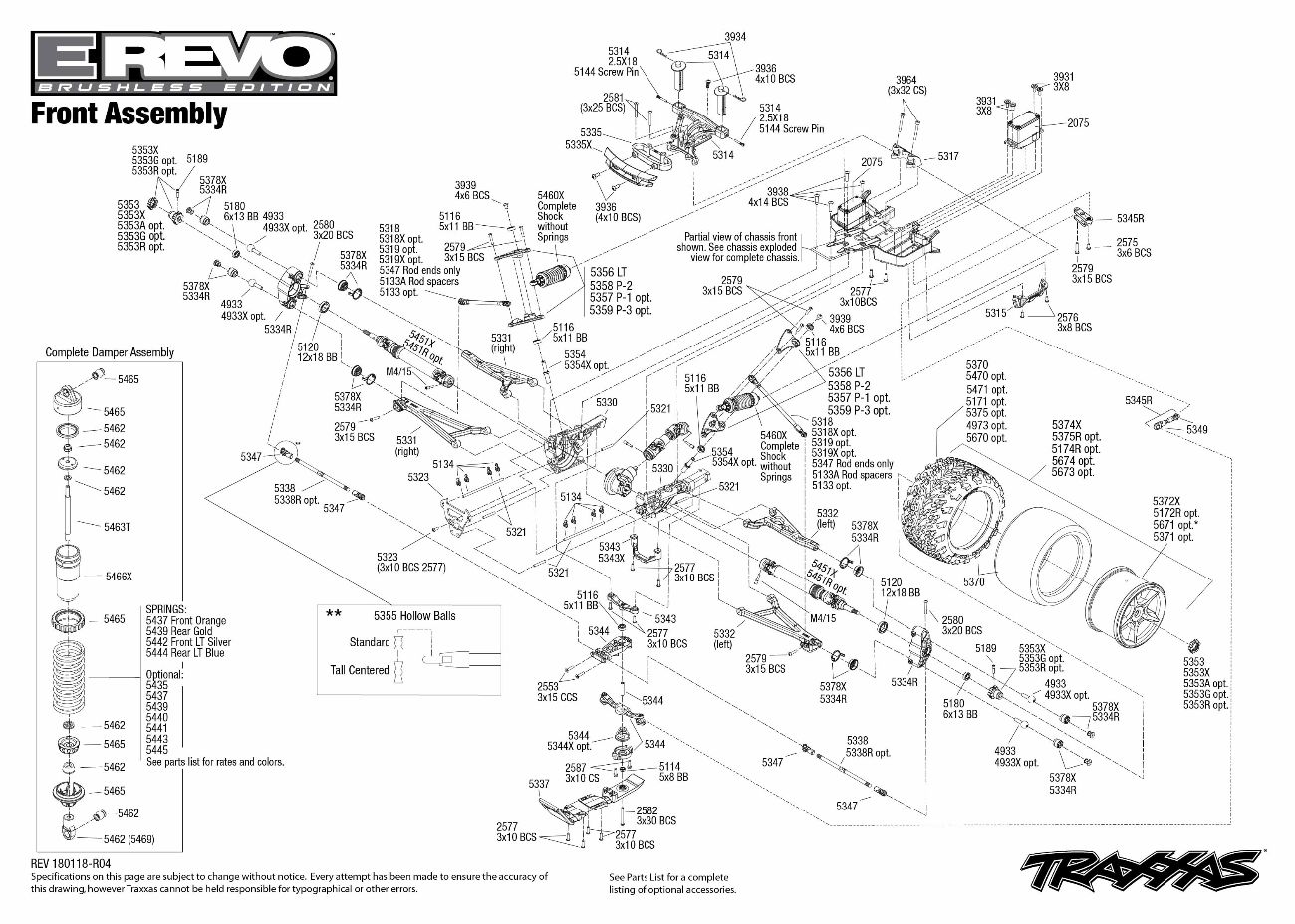 E-Revo Brushless (56086-4) Front Assembly Exploded View