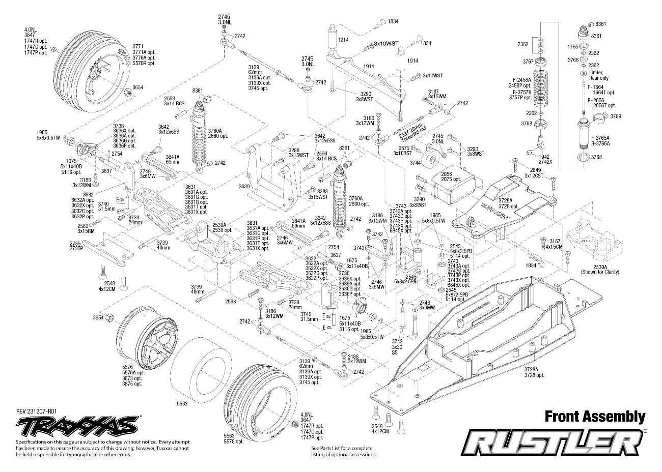 Rustler (37054-8) Front Assembly Exploded View