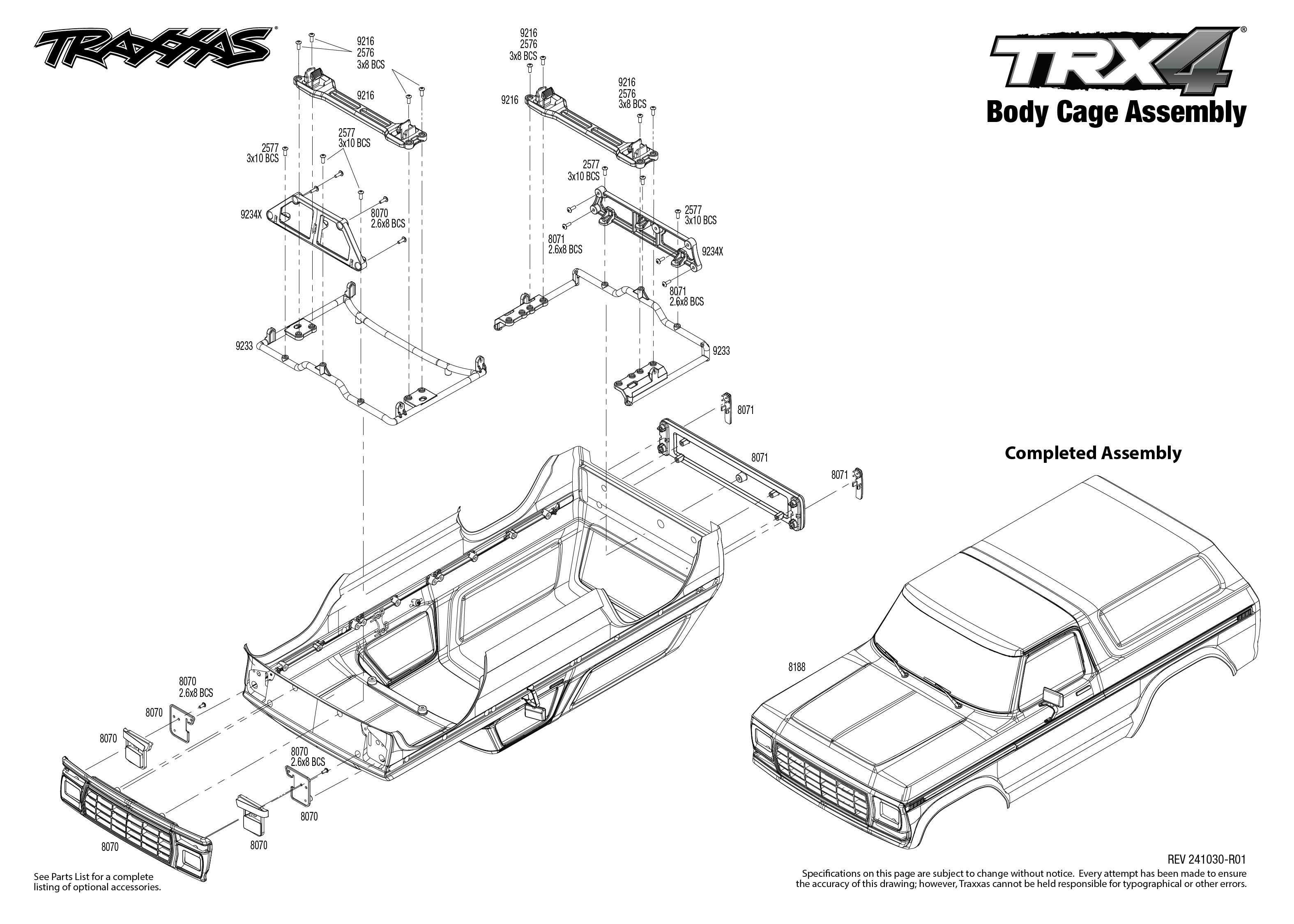 TRX-4 1979 Ford Bronco (82246-4) Body Cage Assembly Exploded View