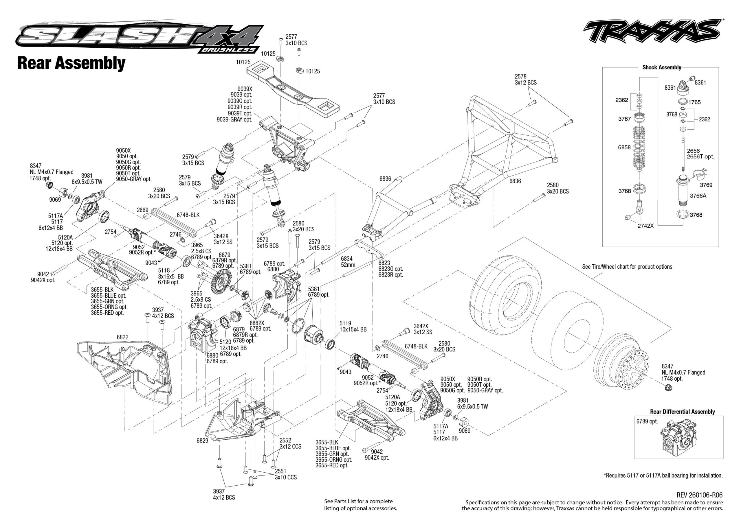 Slash 4X4 Brushless (68154-4) Rear Assembly Exploded View