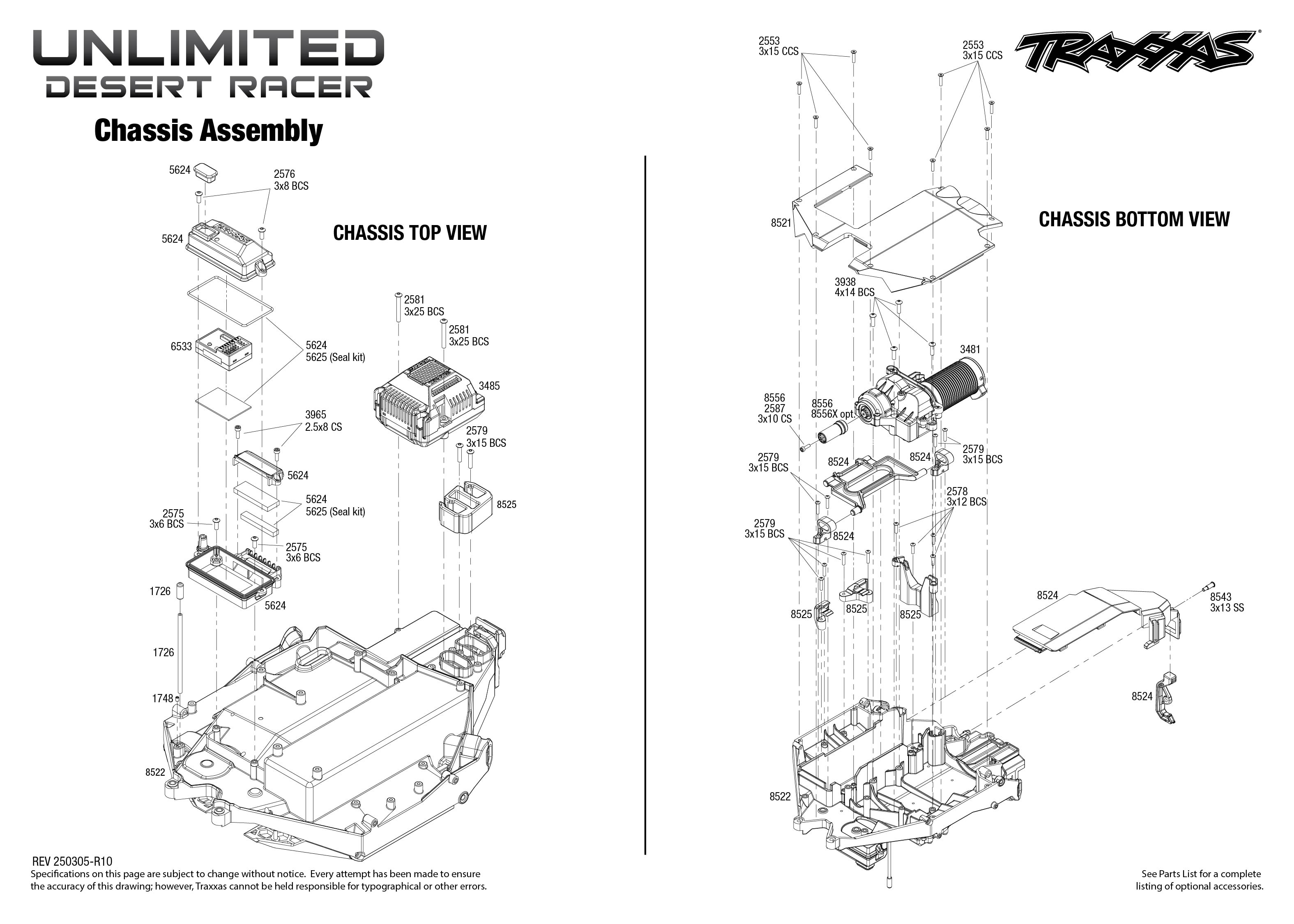 Unlimited Desert Racer (85086-4) Chassis Assembly Exploded View