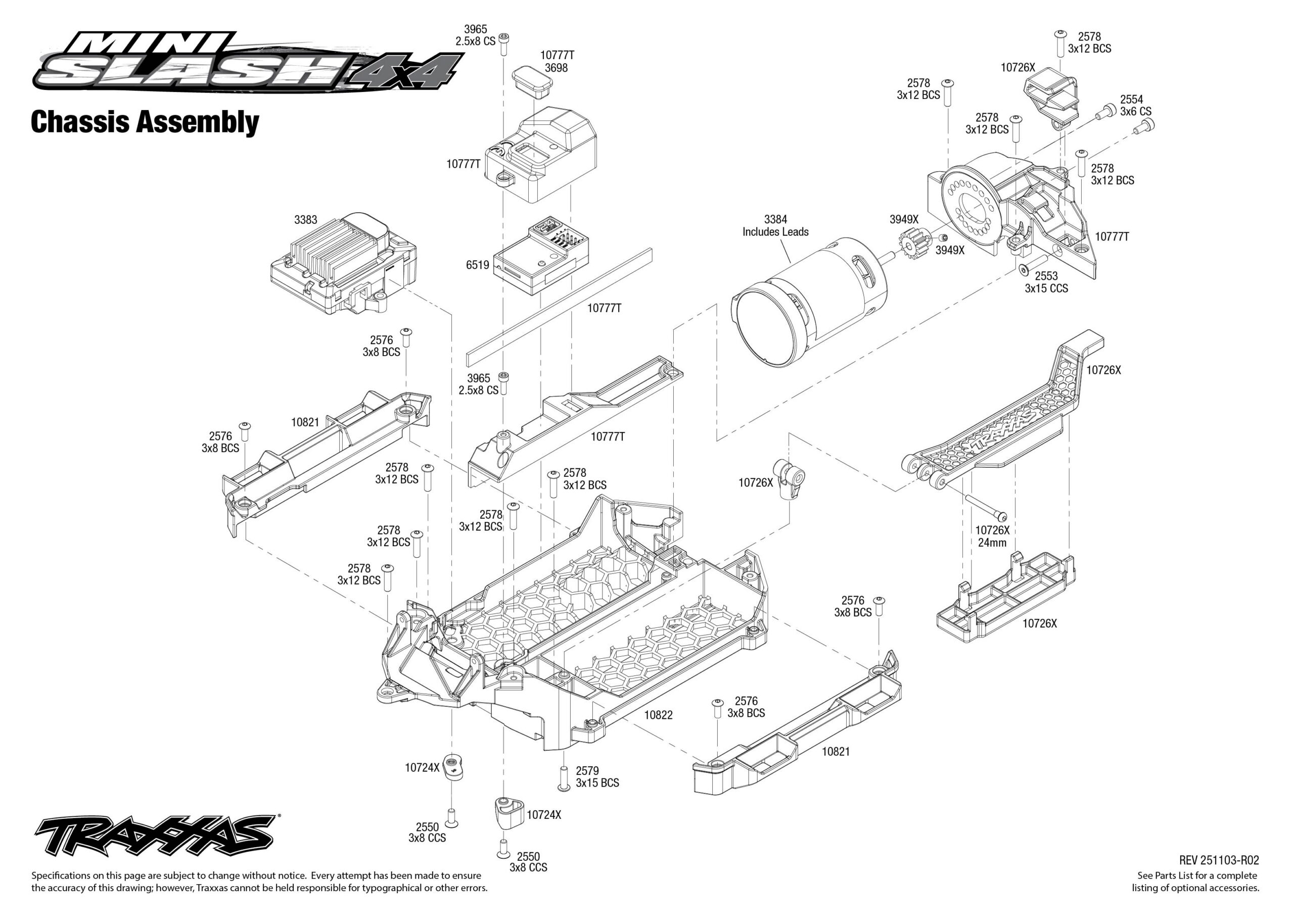 Mini Slash 4X4 (108164-1) Chassis Assembly Exploded View
