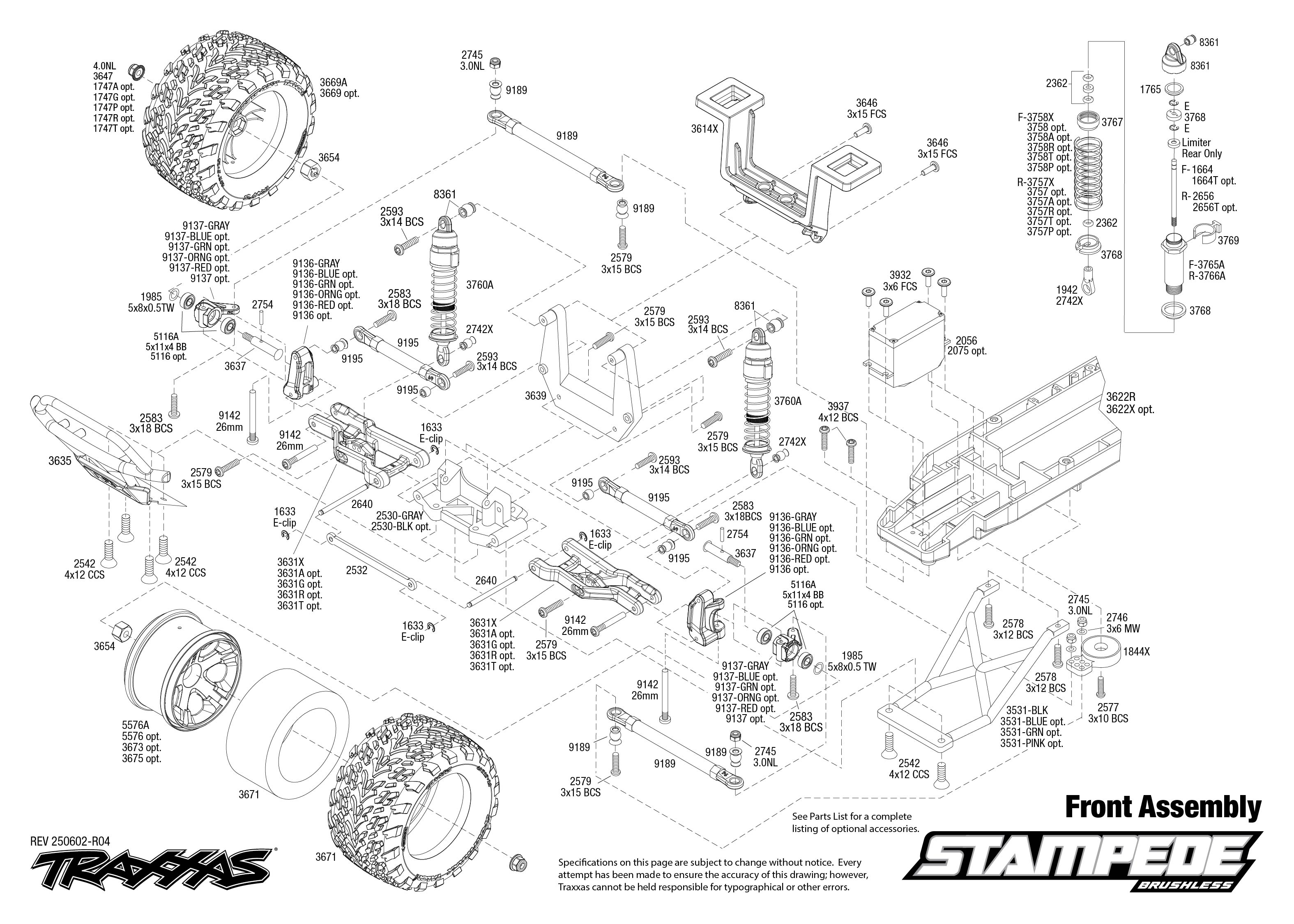 Stampede Brushless (36354-4) Front Assembly Exploded View