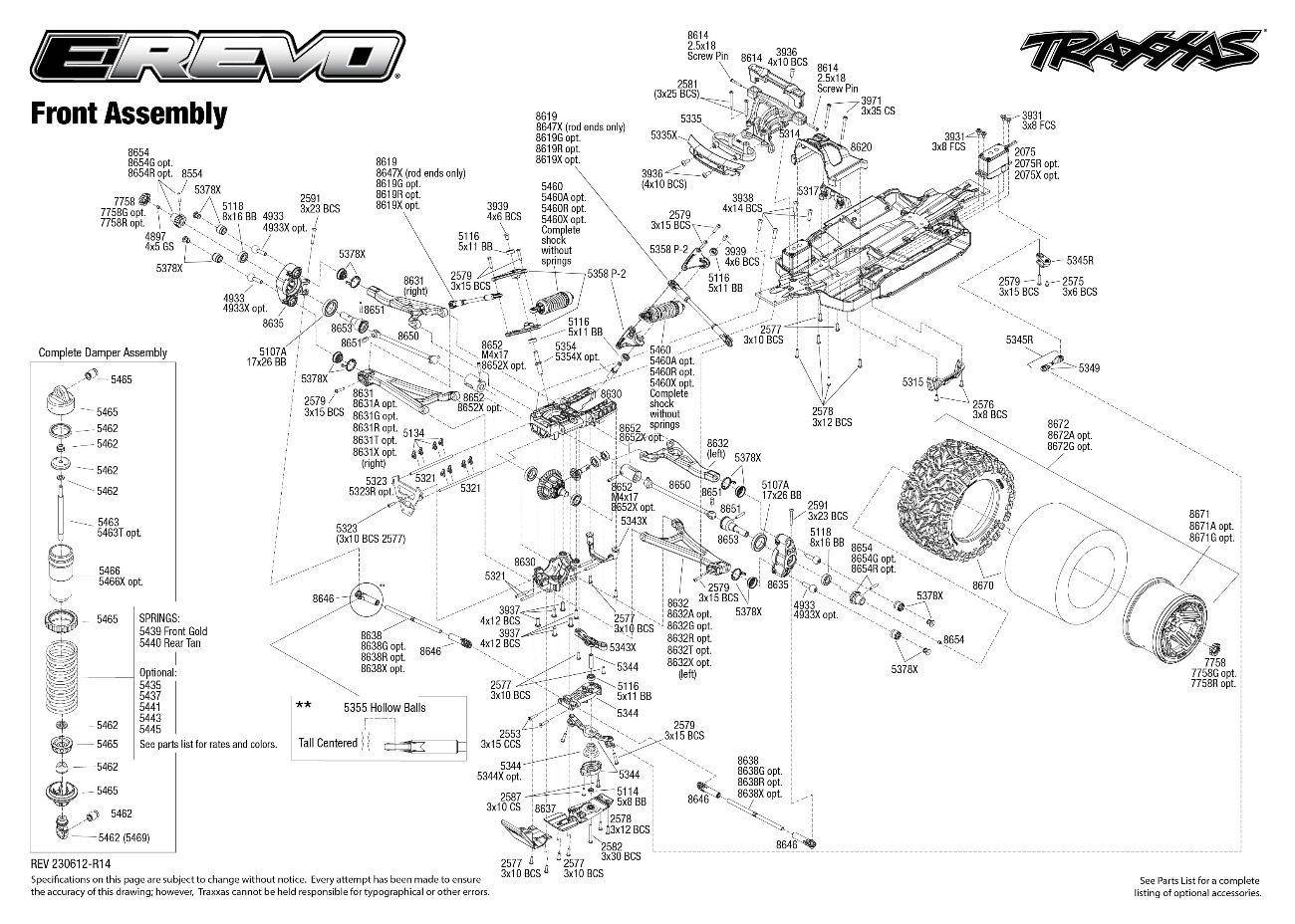 E-Revo VXL Brushless (86086-4) Front Assembly Exploded View