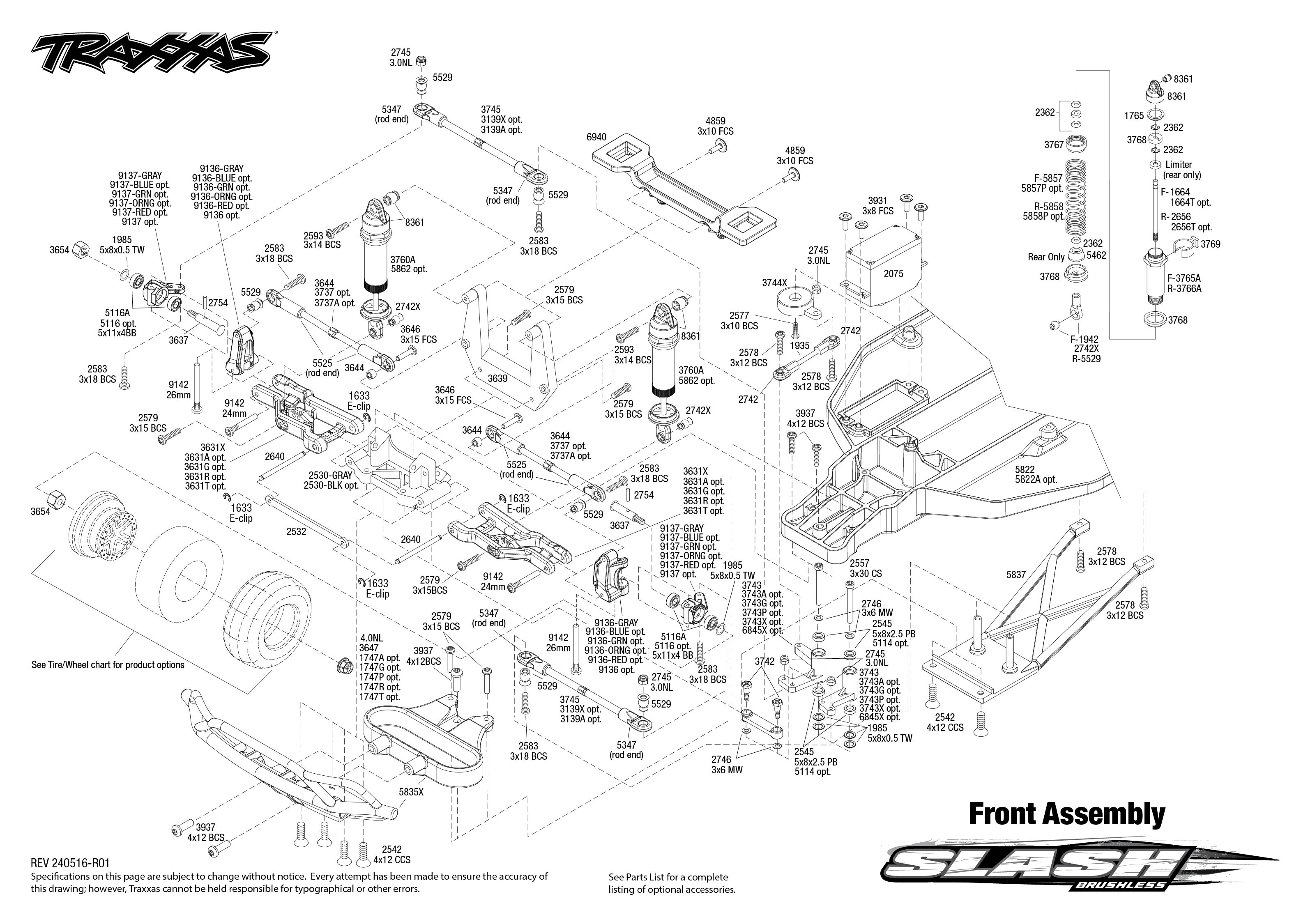 Slash Brushless EHD (58334-4) Front Assembly Exploded View