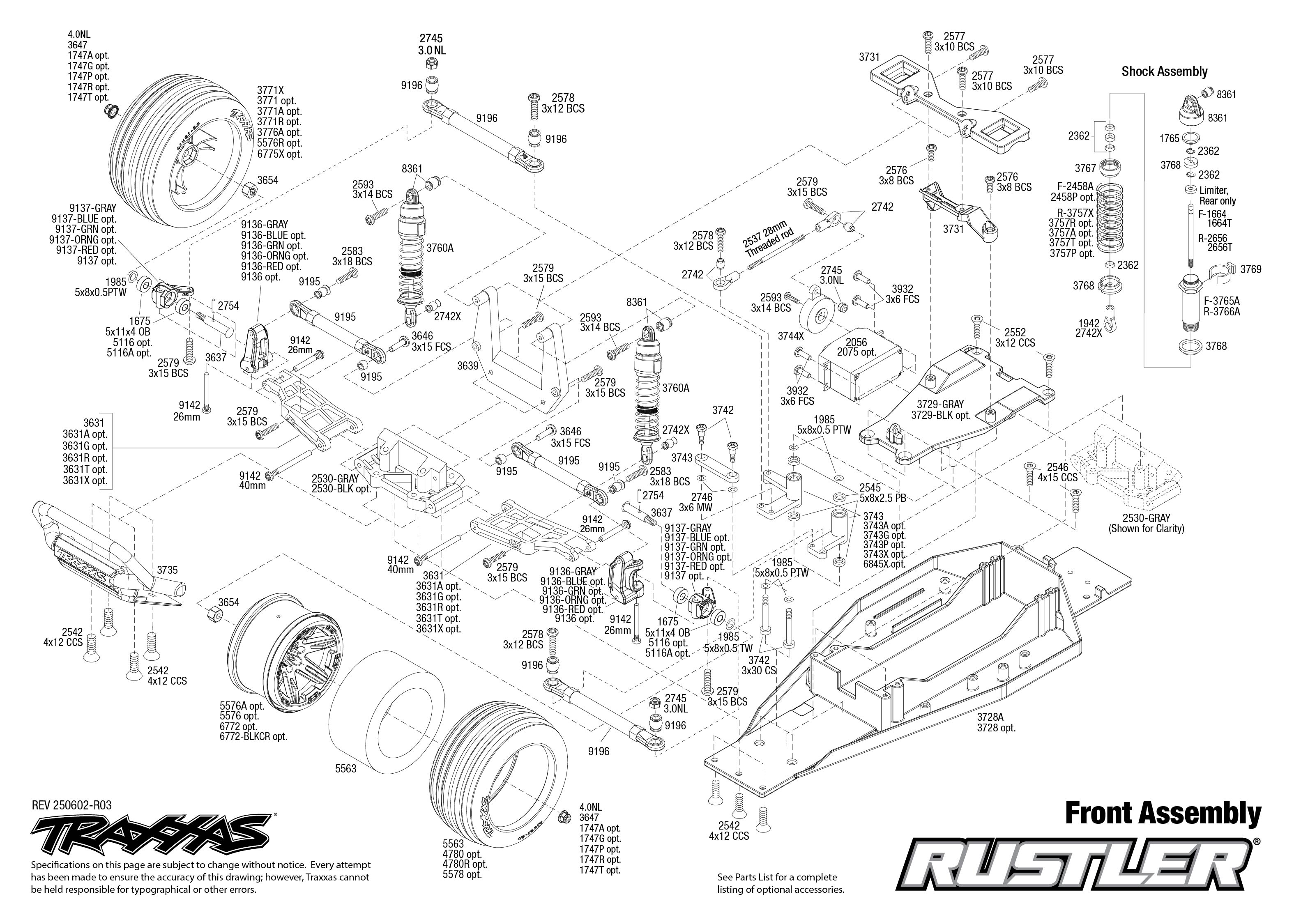 Rustler (37254-8) Front Assembly Exploded View