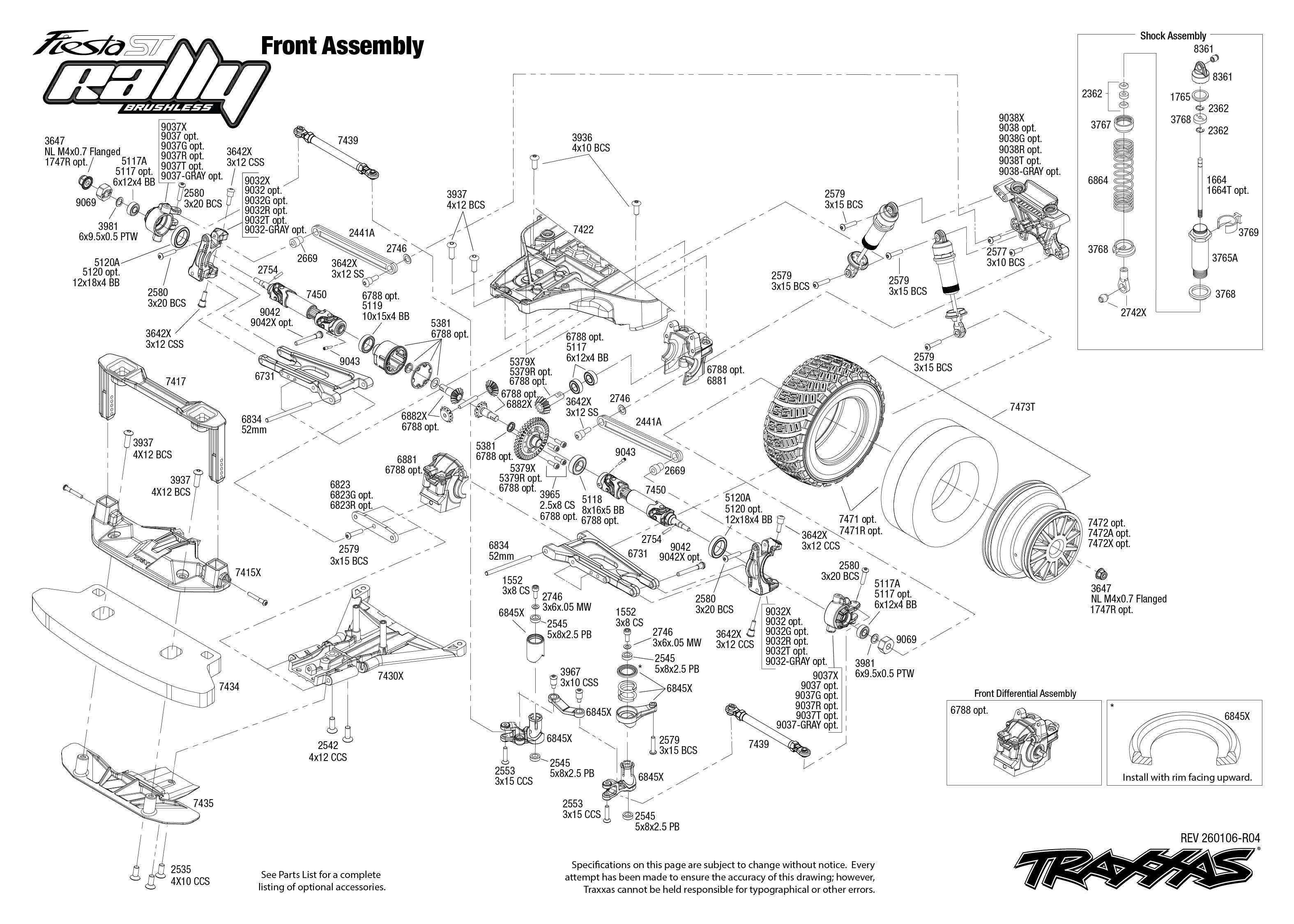Ford Fiesta ST Rally Brushless (74154-4) Front Assembly Exploded View