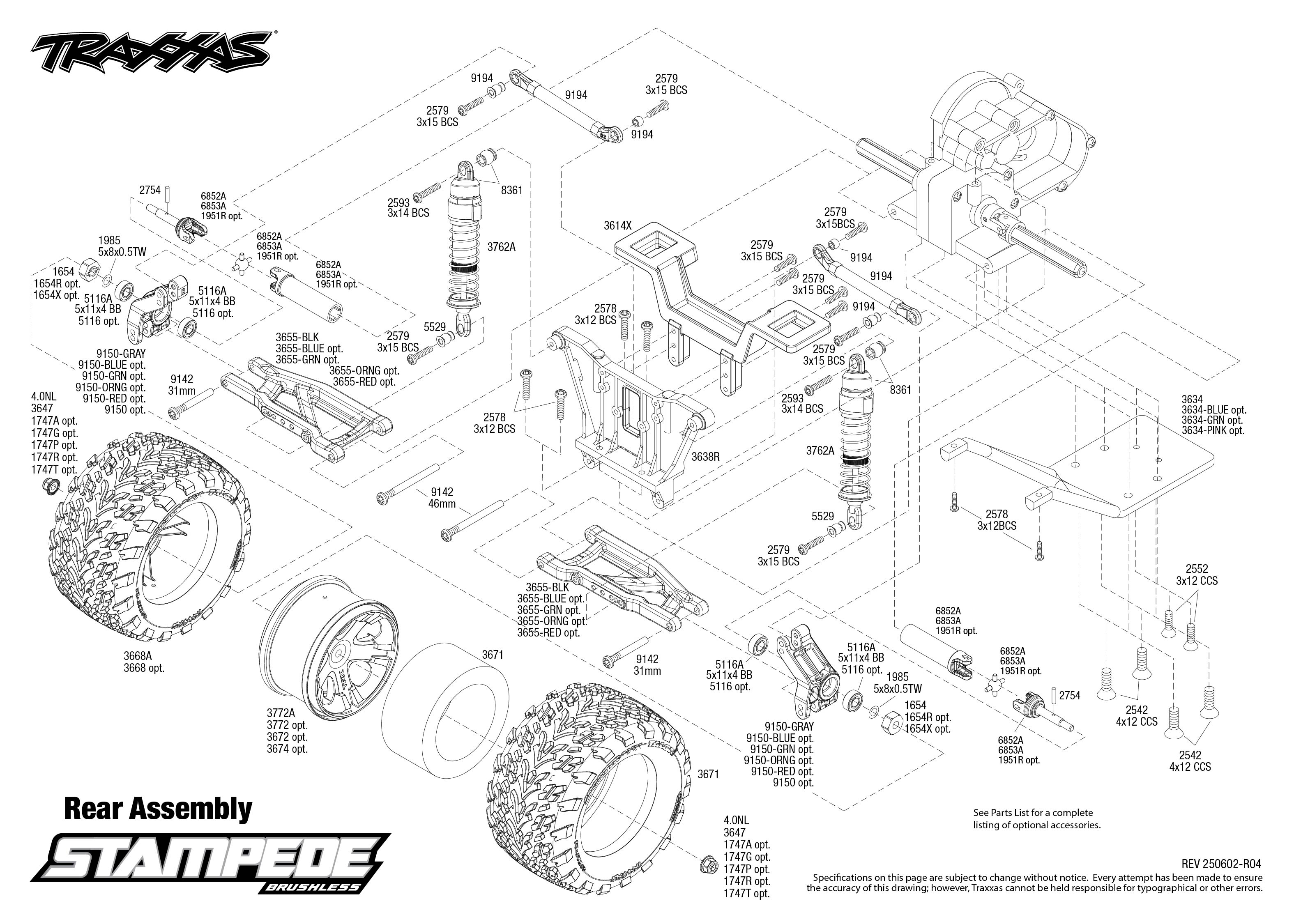 Stampede Brushless (36354-4) Rear Assembly Exploded View