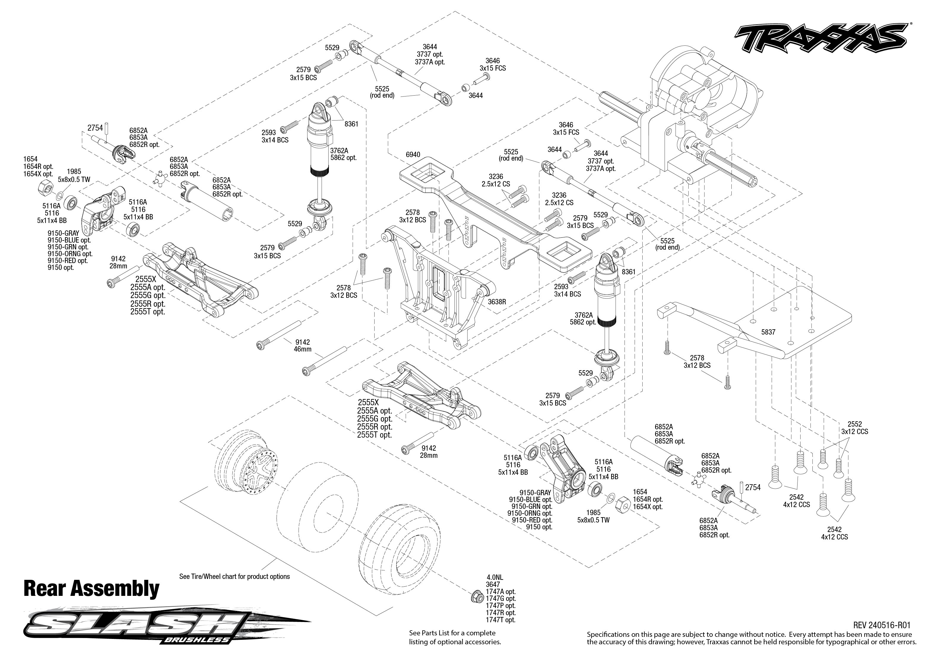 Slash Brushless EHD (58334-4) Rear Assembly Exploded View