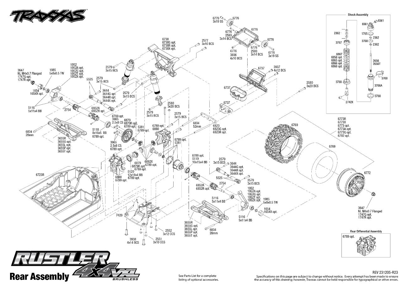Rustler 4X4 VXL (67076-4) Rear Assembly Exploded View