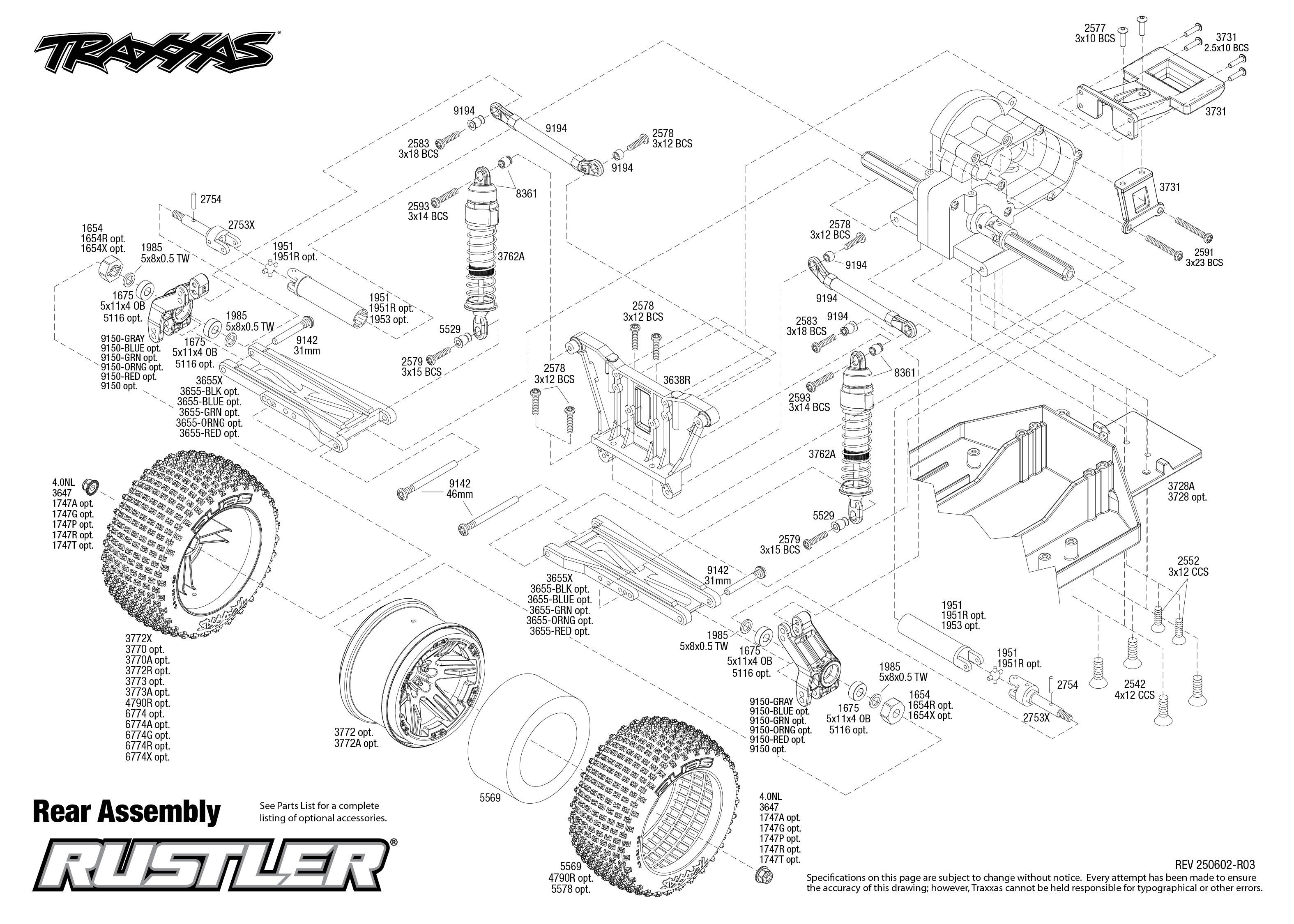 Rustler (37254-8) Rear Assembly Exploded View