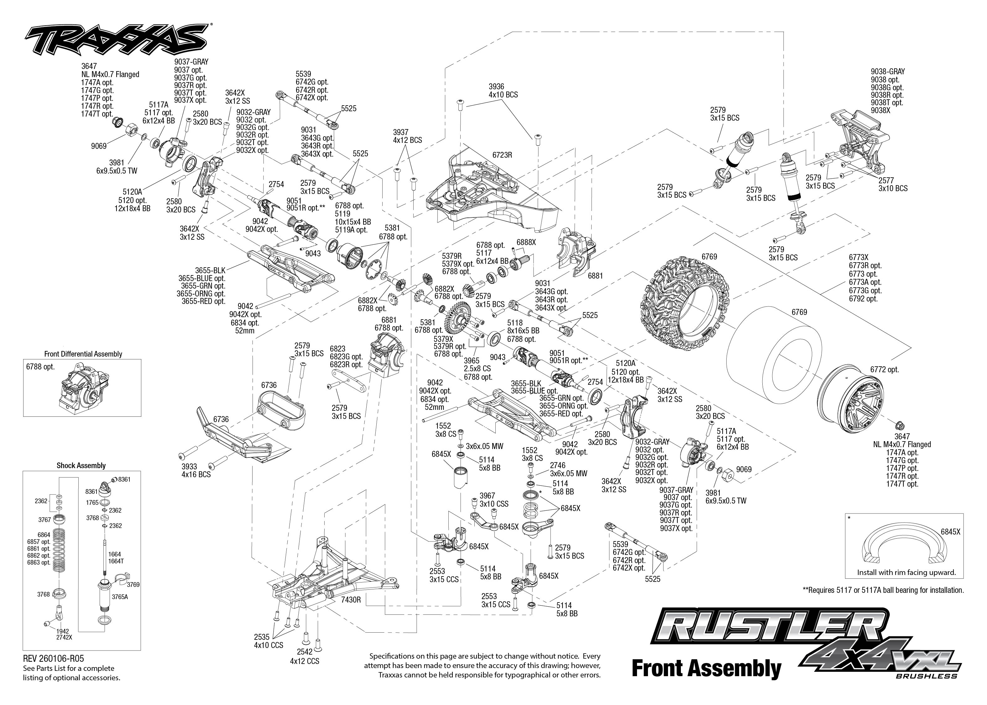 Rustler 4X4 VXL (67376-4) Front Assembly Exploded View