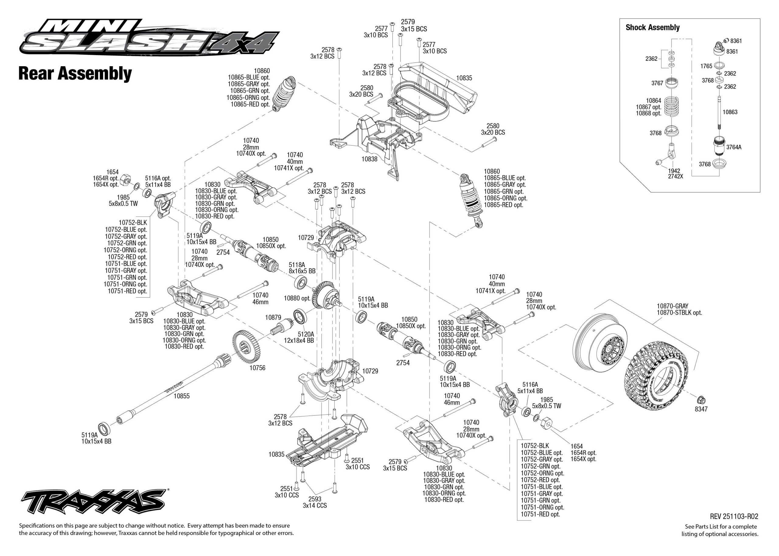 Mini Slash 4X4 (108164-1) Rear Assembly Exploded View