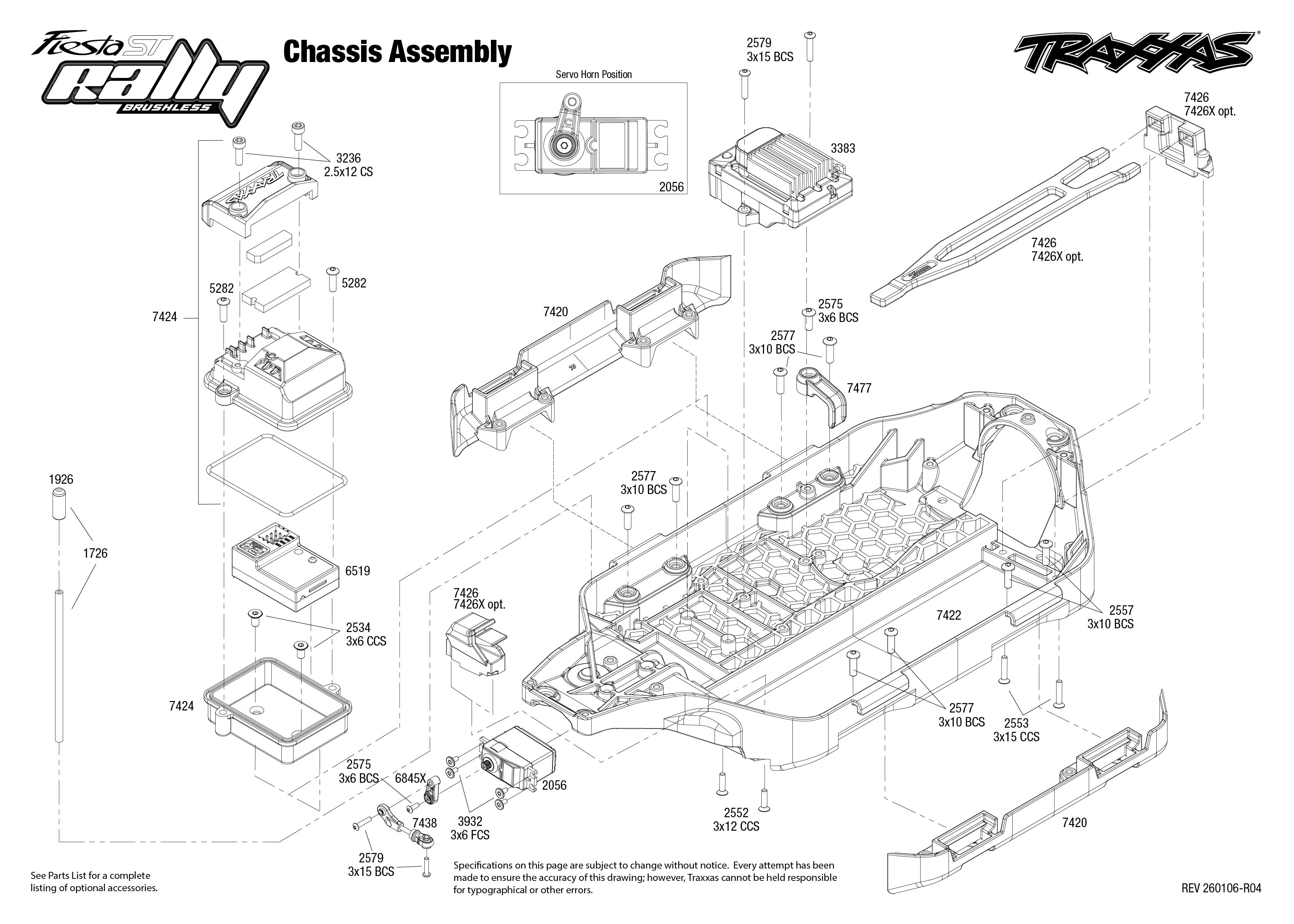 Ford Fiesta ST Rally Brushless (74154-4) Chassis Assembly Exploded View