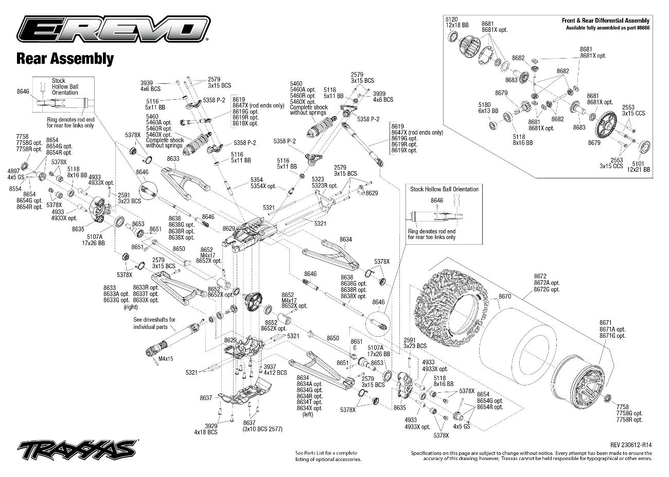 E-Revo VXL Brushless (86086-4) Rear Assembly Exploded View