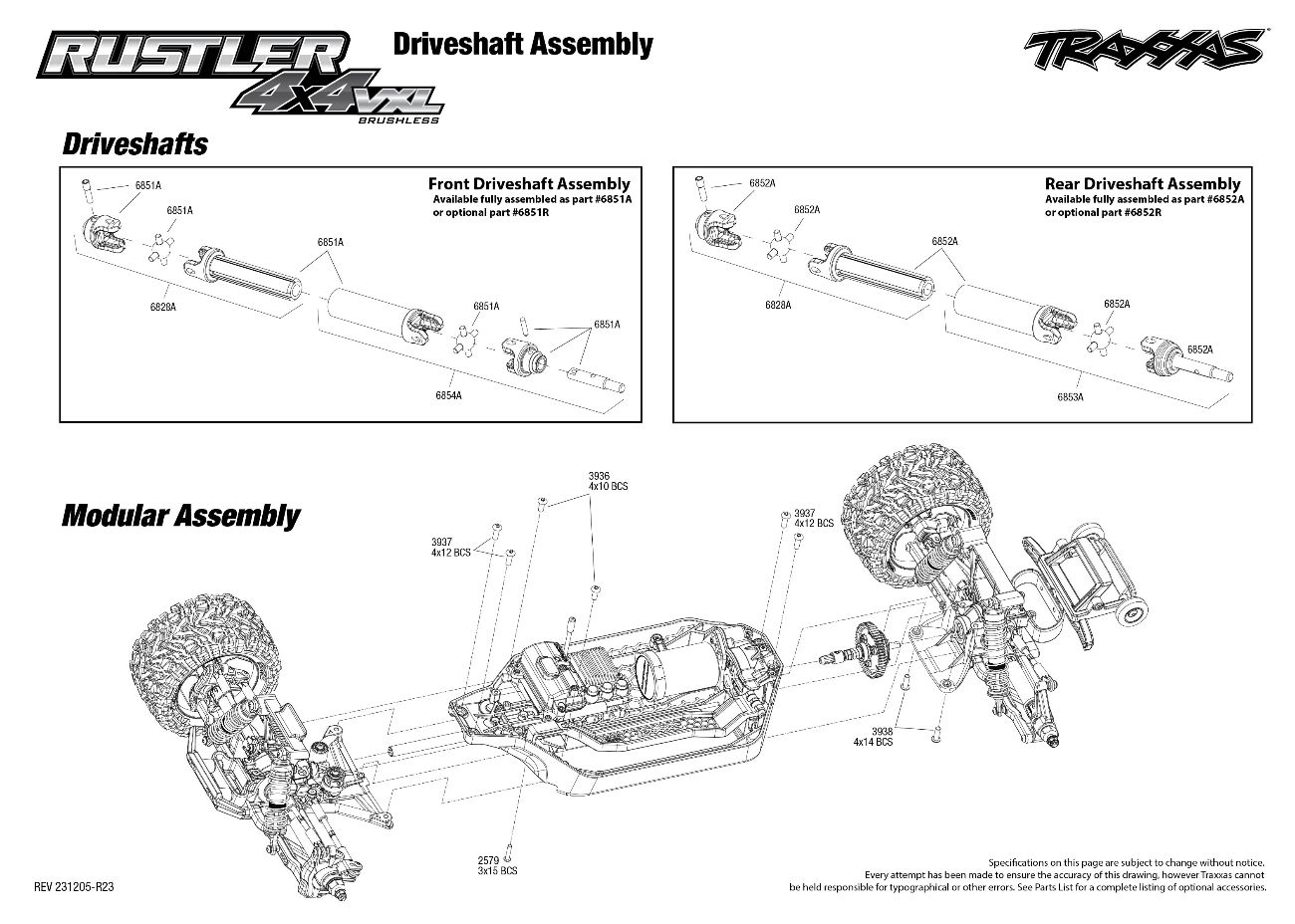 Rustler 4X4 VXL (67076-4) Driveshafts Assembly Exploded View