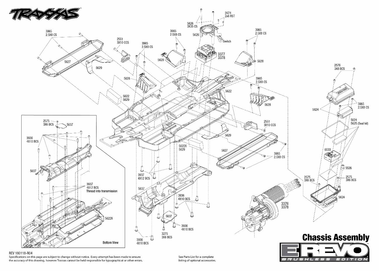 E-Revo Brushless (56086-4) Chassis Assembly Exploded View
