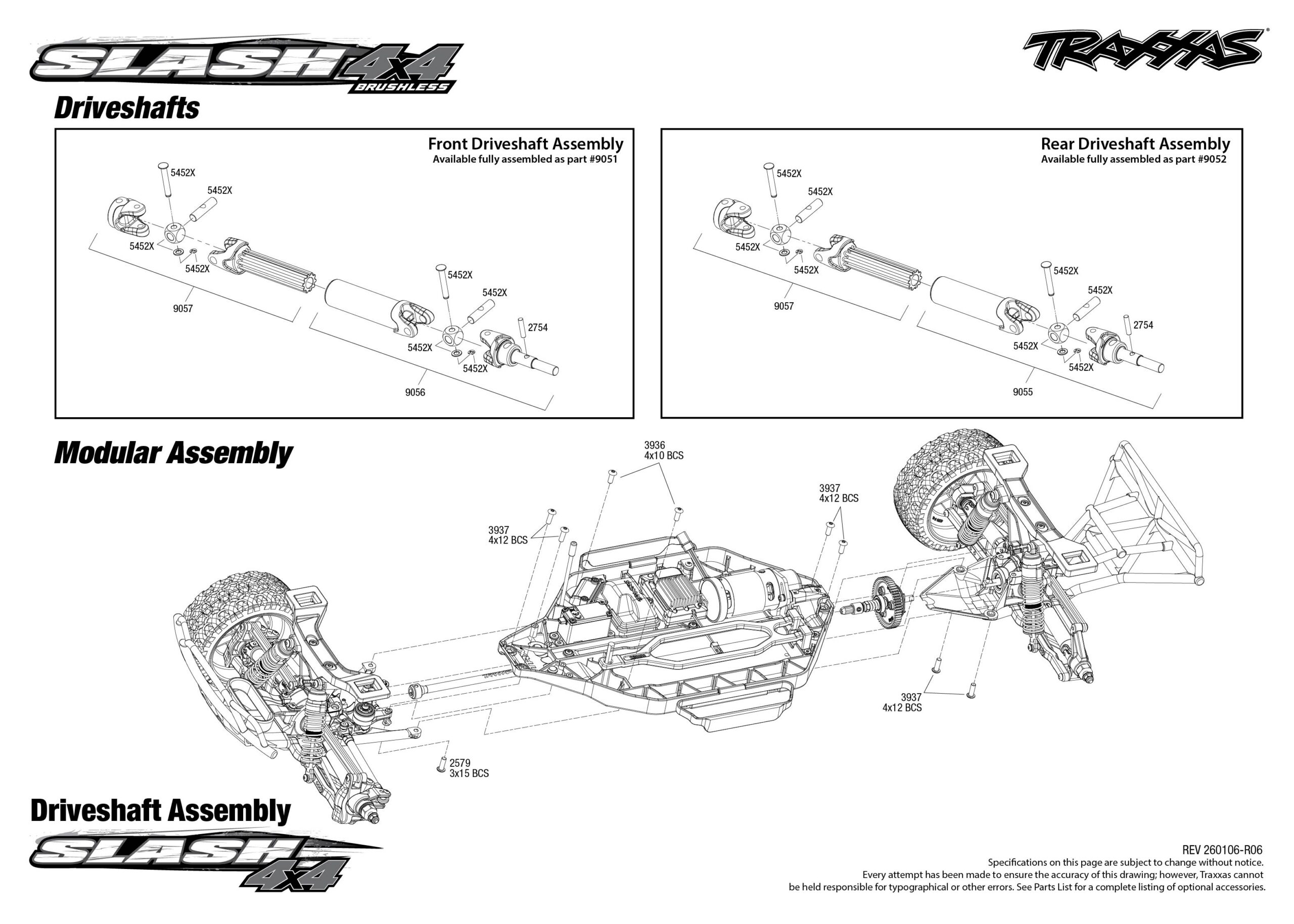 Slash 4X4 Brushless (68154-4) Driveshafts Assembly Exploded View