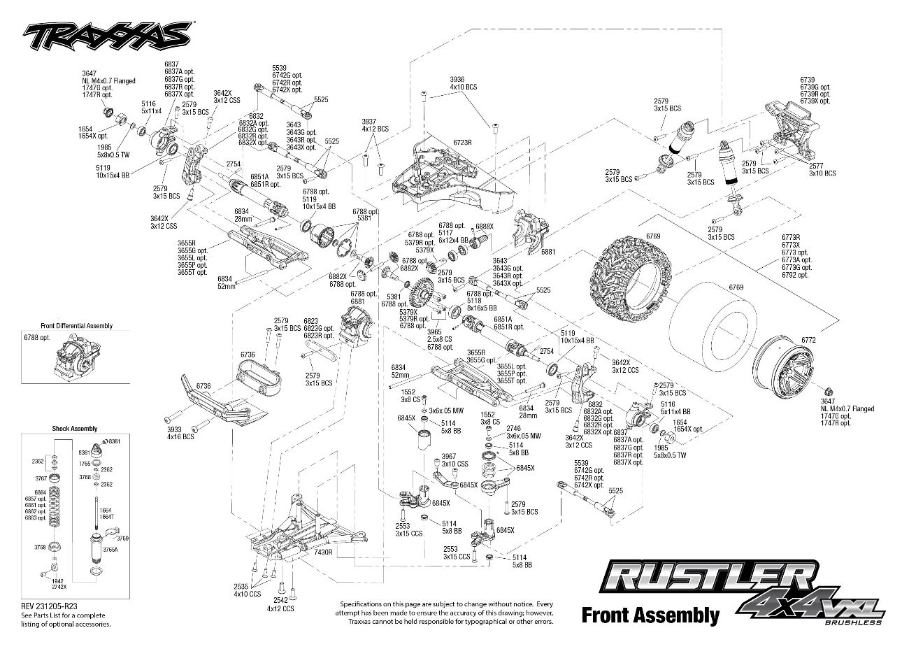 Rustler 4X4 VXL (67076-4) Front Assembly Exploded View