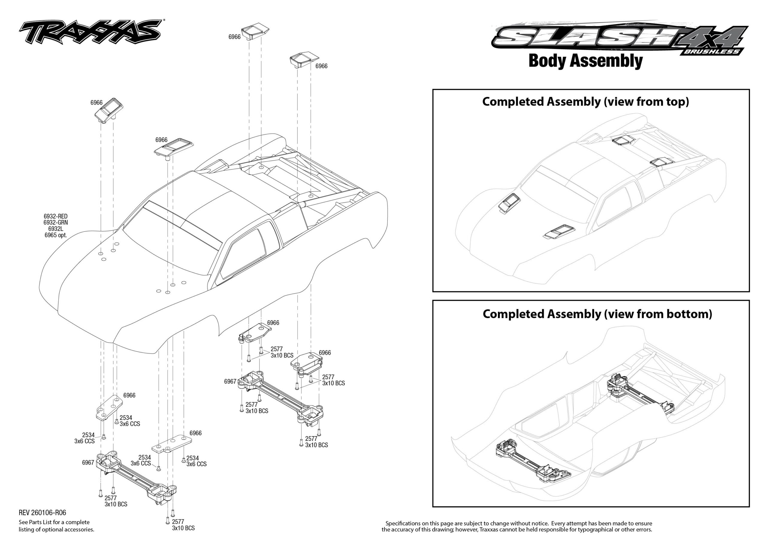 Slash 4X4 Brushless (68154-4) Body Assembly Exploded View