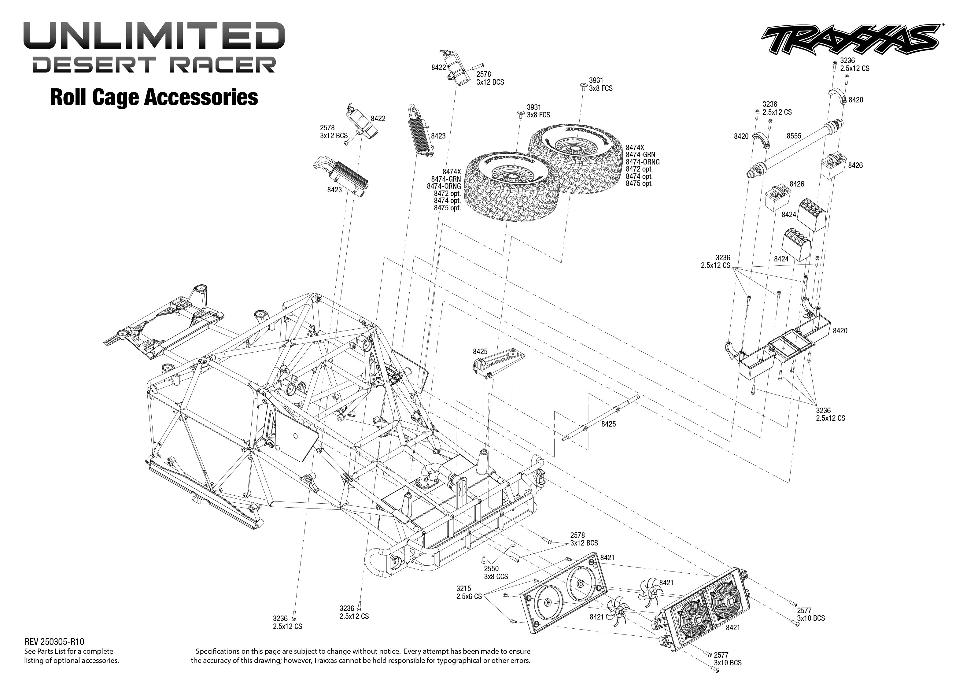 Unlimited Desert Racer (85086-4) Roll Cage Accessories Exploded View